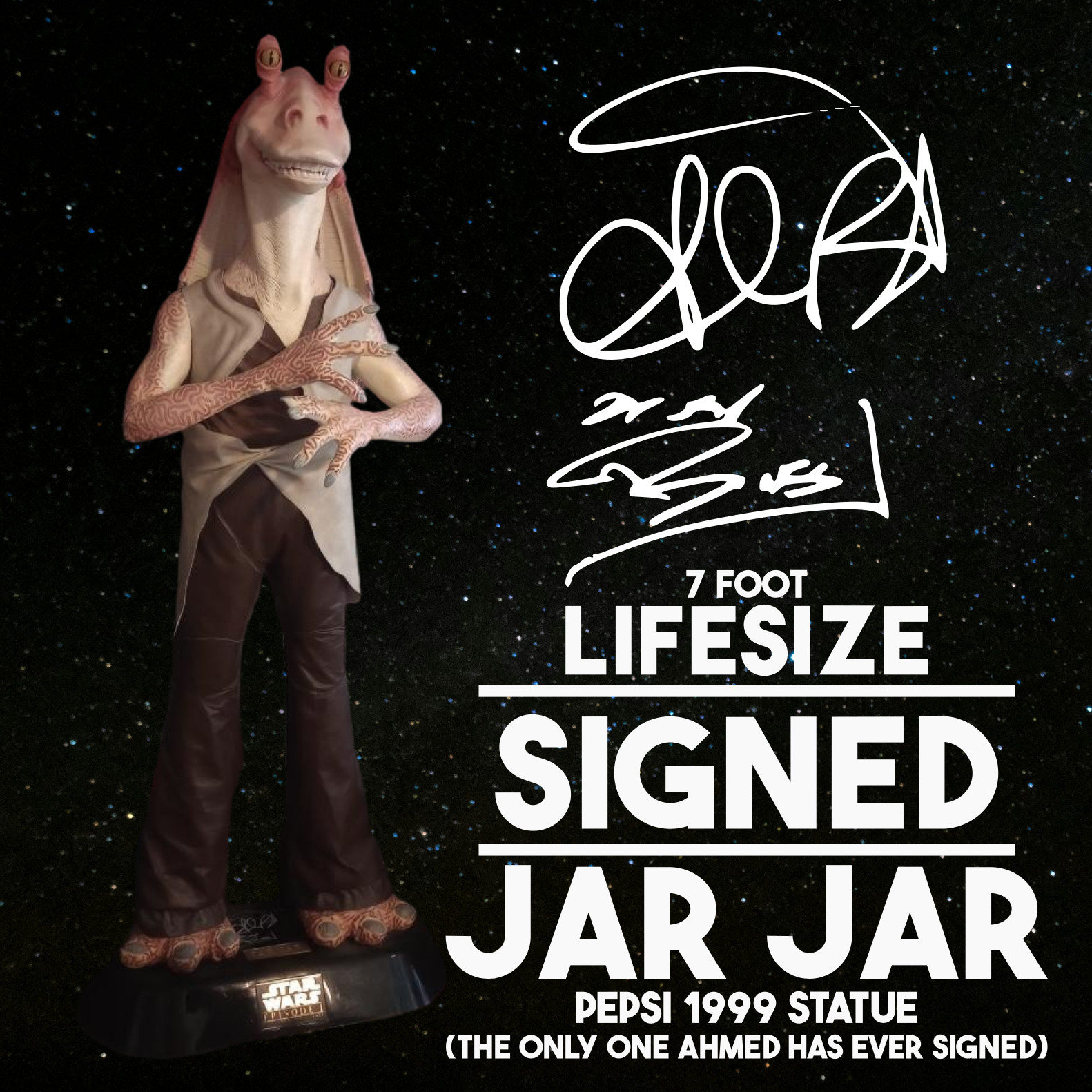 SIGNED Jar Jar Binks 1999 Pepsi Frito Lay 7 Foot Statue, Star Wars, Ahmed Best SIGNED Jar Jar Binks 1999 Pepsi Frito Lay 7 Foot Statue, Star Wars, Ahmed Best