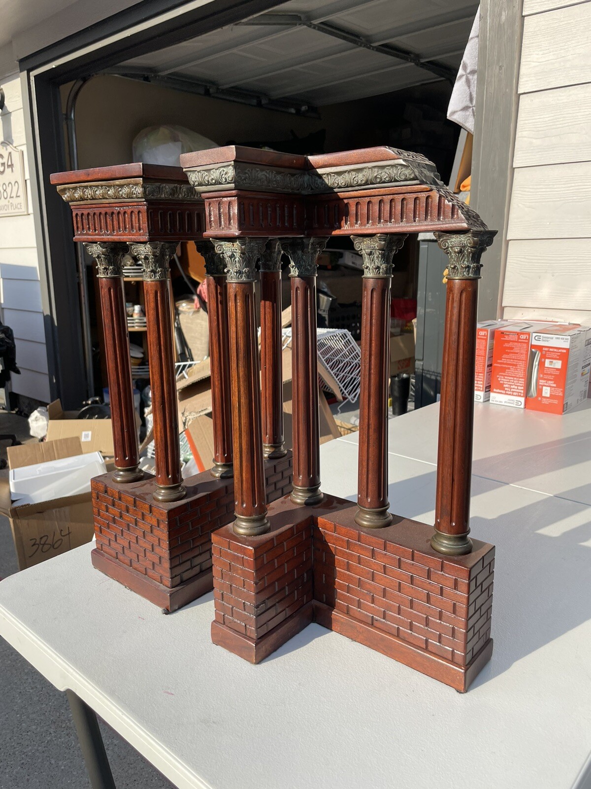 Pair of Italian Grand Tour Mahogany Wood & Bronze Roman Ruins Neoclassical Model Pair of Italian Grand Tour Mahogany Wood & Bronze Roman Ruins Neoclassical Model