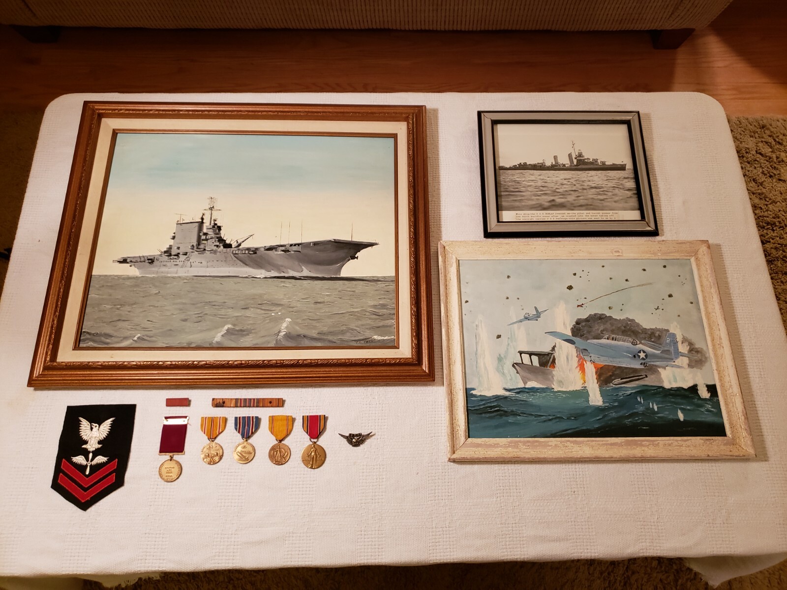 WWII USS SARATOGA Torpedo Plane Aviator (VT-3) grouping - Paintings, Medals, +