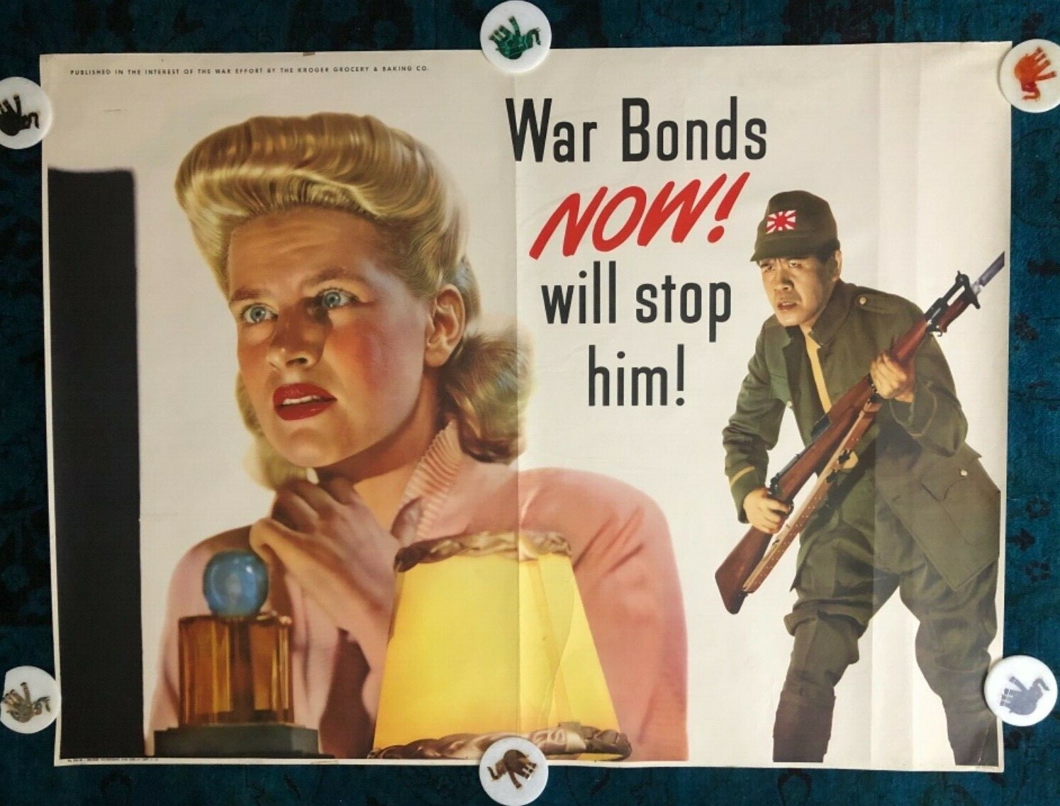 WWII WW2 Original War Poster Kroger Grocery War Bonds Now Will Stop Him WWII WW2 Original War Poster Kroger Grocery War Bonds Now Will Stop Him