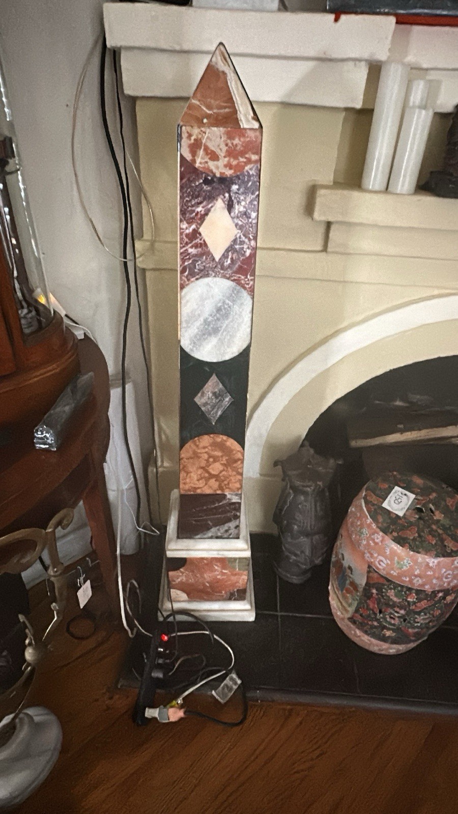 A Large Vintage Pair Of Grande Tour Marble In Laid Obelisks A Large Vintage Pair Of Grande Tour Marble In Laid Obelisks