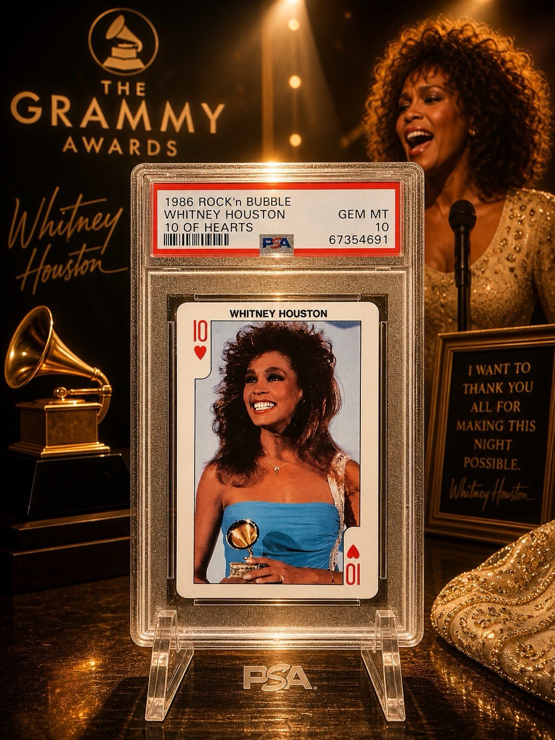 Whitney Houston 1986 Rock’N Bubble Card 10 of Hearts Gem Mint PSA 10