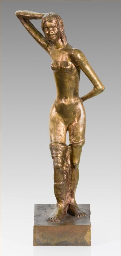Rare FRITZ WOTRUBA (1907 - 1975) Bronze - Sculpture / Little standing Girl