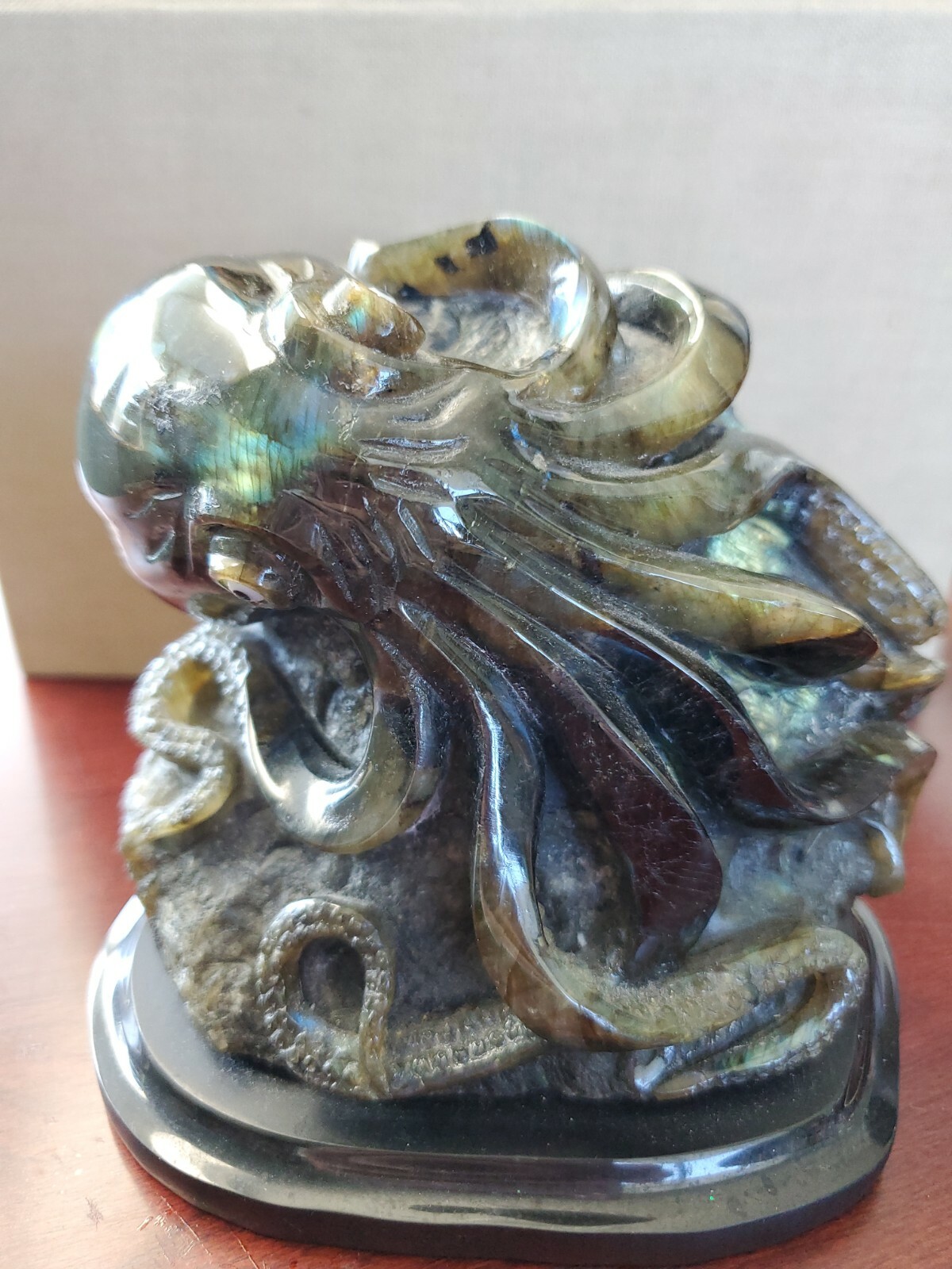 Hand Carved Octopus from Labradorite.  Chinese master carver. Stunning 