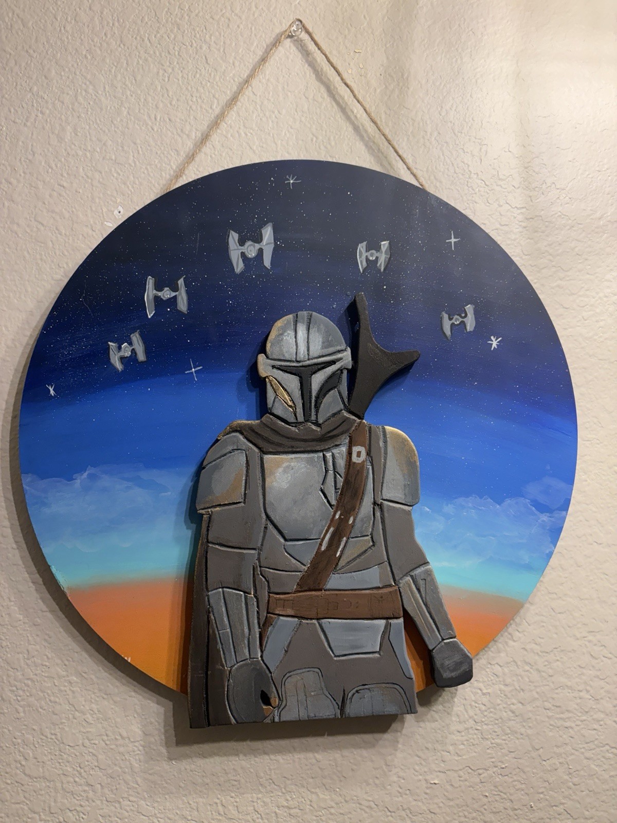 Hand carved Star Wars The Mandalorian Wall Art Hanging Plaque 16x16 Hand carved Star Wars The Mandalorian Wall Art Hanging Plaque 16x16