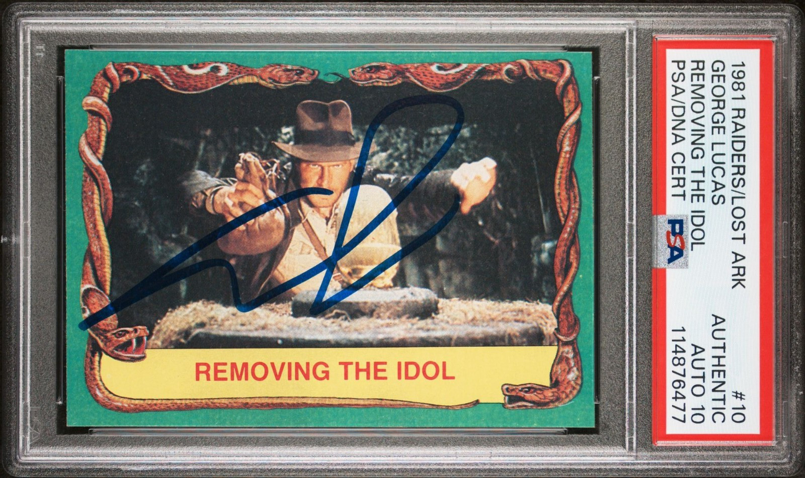GEORGE LUCAS SIGNED 1981 TOPPS RAIDERS OF THE LOST ARK PSA/DNA AUTO 10 GEORGE LUCAS SIGNED 1981 TOPPS RAIDERS OF THE LOST ARK PSA/DNA AUTO 10