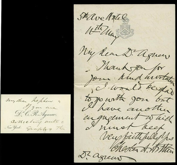 Gorgeous, President Chester A. Arthur Handwritten & Signed Letter, No Date Gorgeous, President Chester A. Arthur Handwritten & Signed Letter, No Date