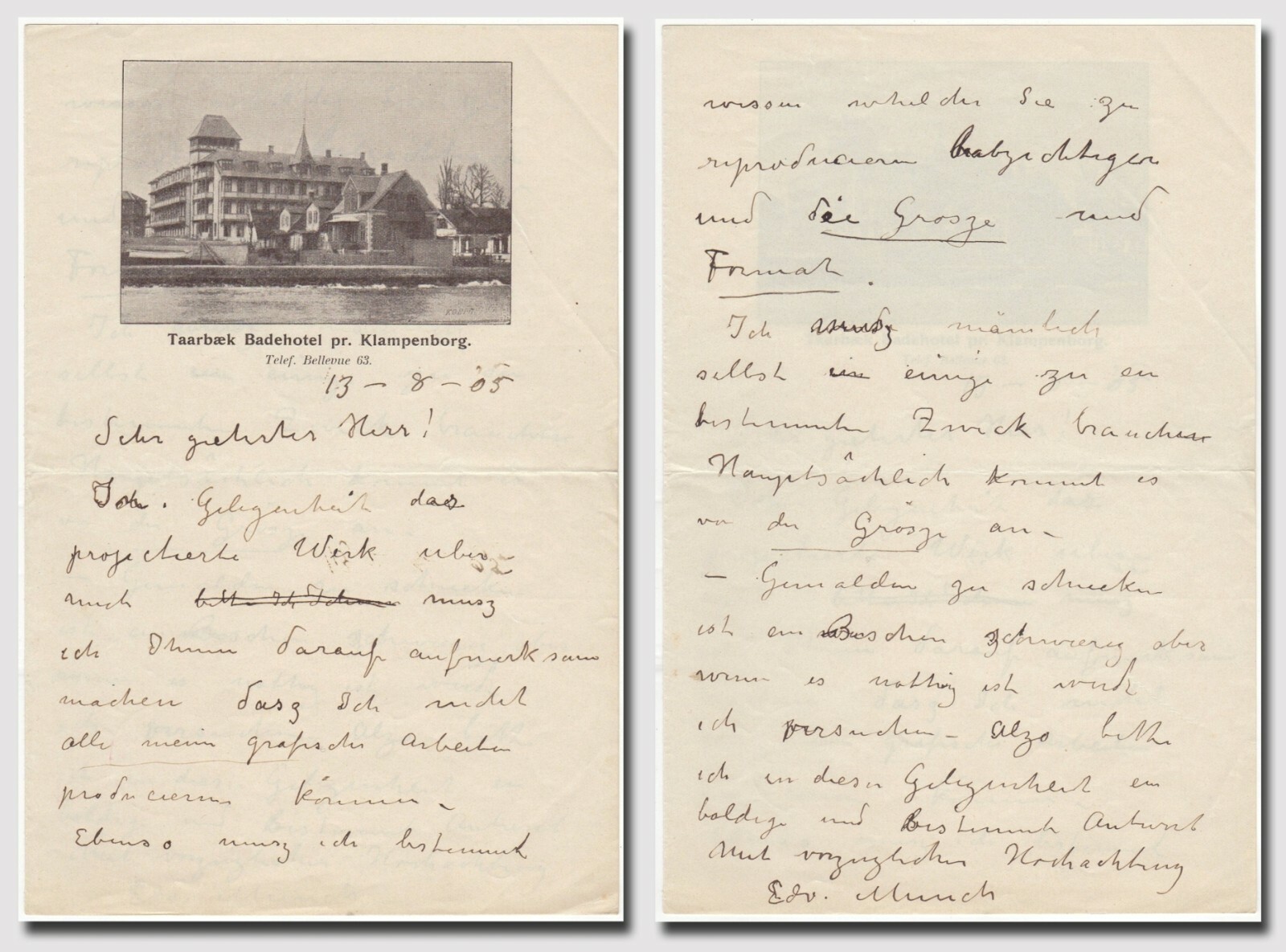 Munch, Edvard (1863-1944/ The Scream) - Rare autograph letter signed Munch, Edvard (1863-1944/ The Scream) - Rare autograph letter signed