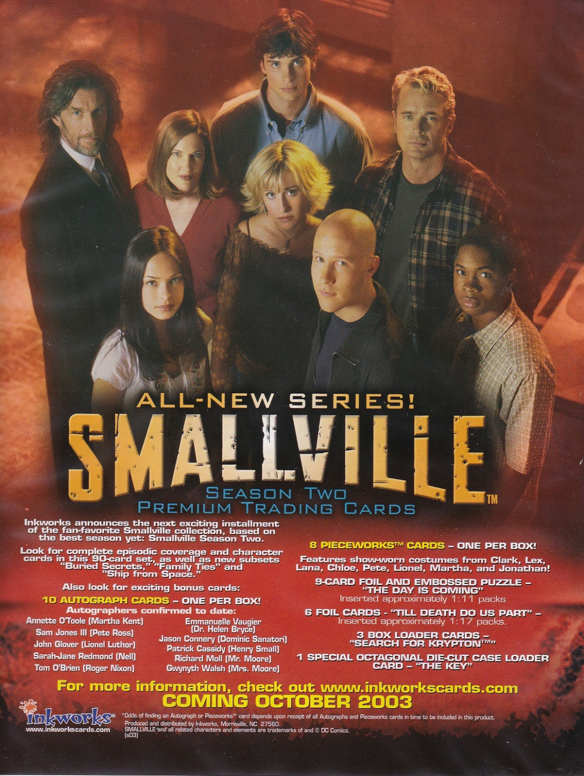 SMALLVILLE SEASON 2 MASTER SET AUTOGRAPHS PIECEWORKS INSERTS PROMOS BONUS+++ SMALLVILLE SEASON 2 MASTER SET AUTOGRAPHS PIECEWORKS INSERTS PROMOS BONUS+++