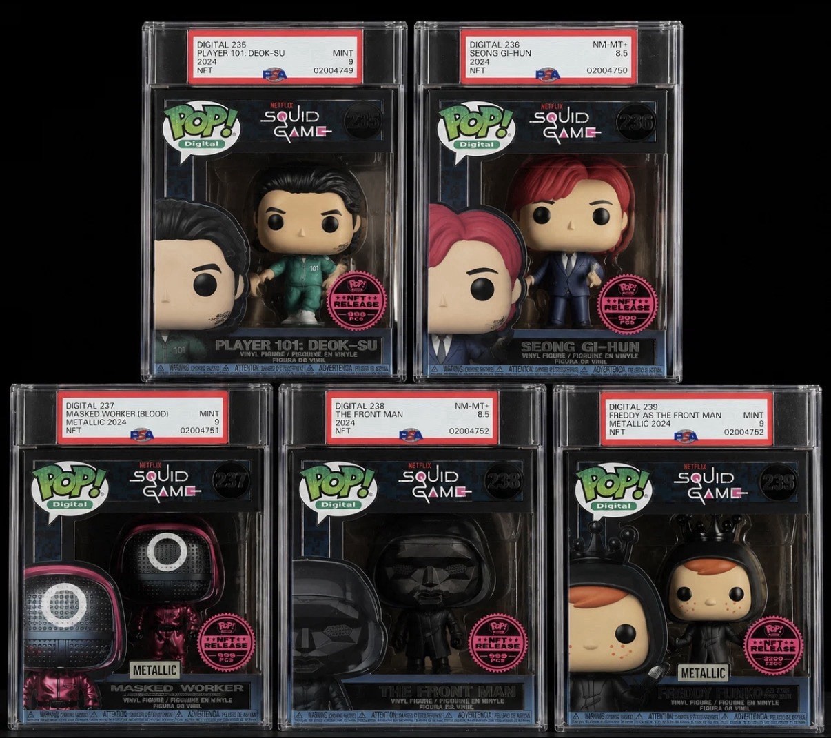 PSA Graded Squid Game Funko Pop Complete Set #235-239 2024 PSA Graded Squid Game Funko Pop Complete Set #235-239 2024