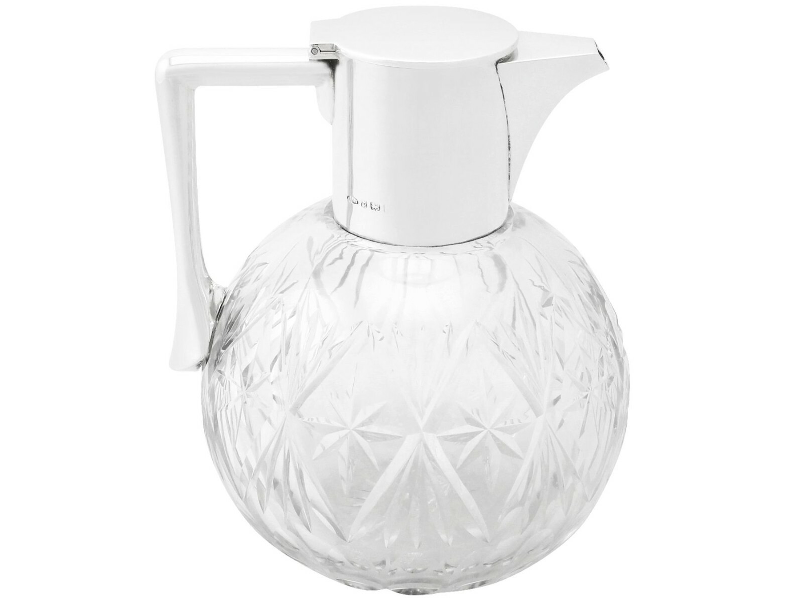 Antique George V Cut Glass & Sterling Silver Mounted Claret Jug Birmingham 1910s Antique George V Cut Glass & Sterling Silver Mounted Claret Jug Birmingham 1910s