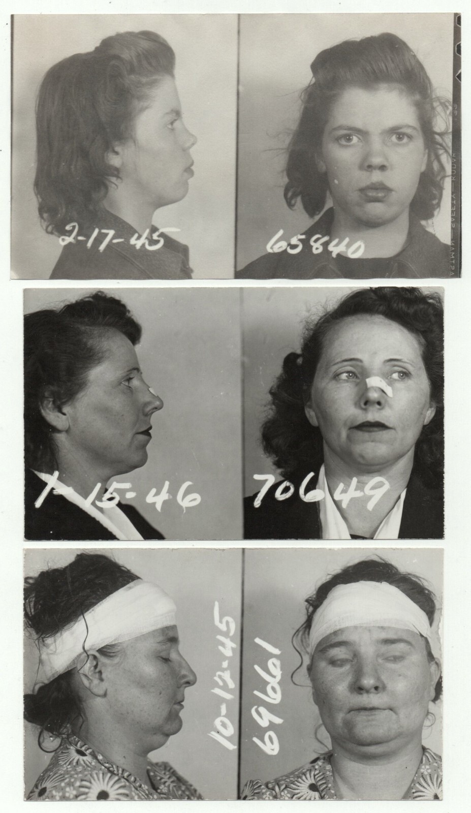 Mug Shots Bertillon 3 Photos Judicial ID Police US 1945-46 Women