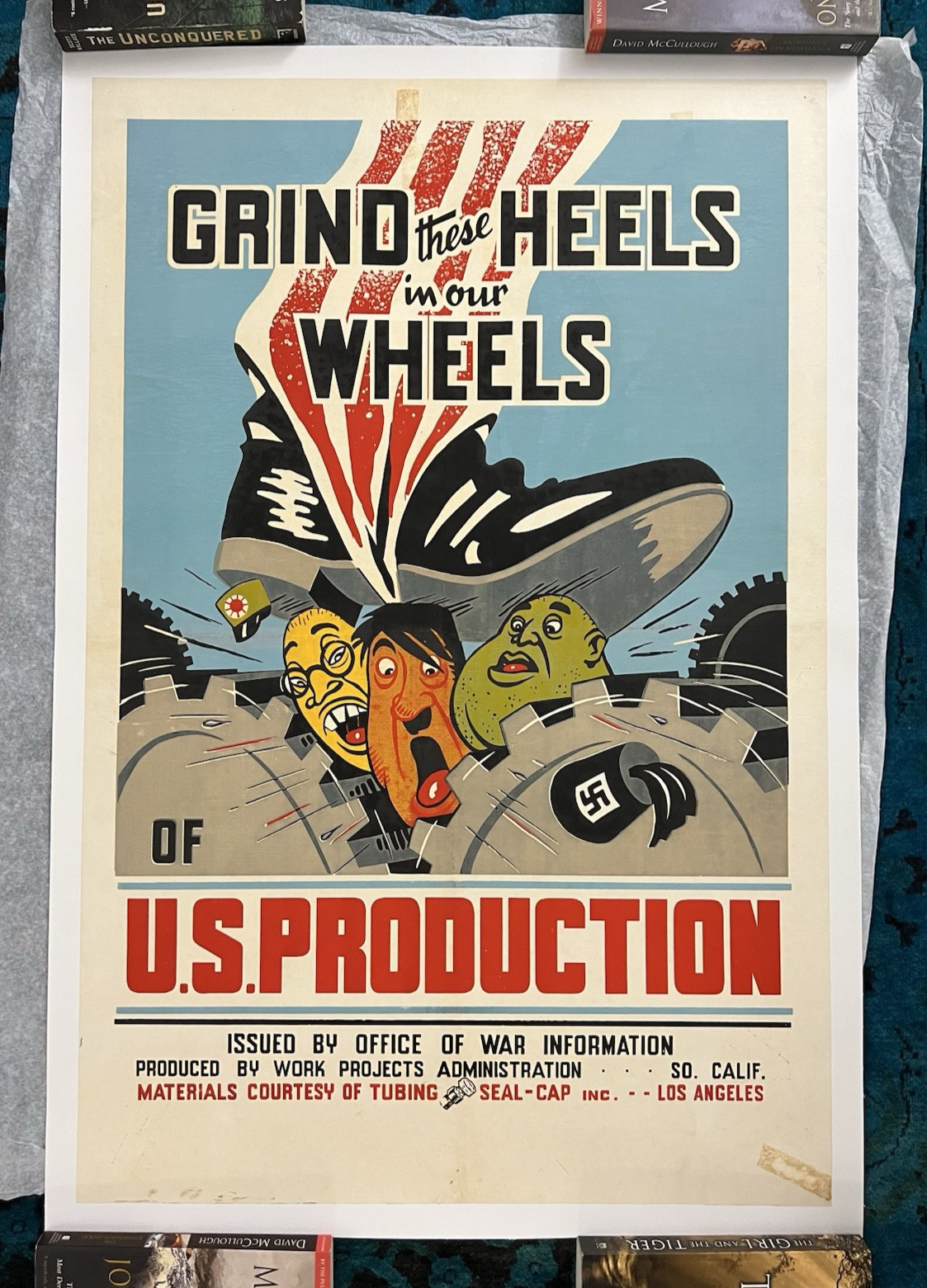 WWII WW2 Original War Poster Grind These Heels Home Front WPA Uncle Sam Product WWII WW2 Original War Poster Grind These Heels Home Front WPA Uncle Sam Product