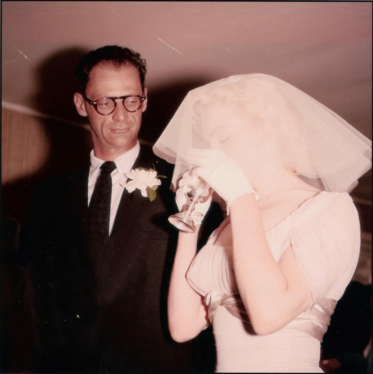 1956 Marilyn Monroe & Arthur Miller Candid Wedding Photograph by Milton Greene