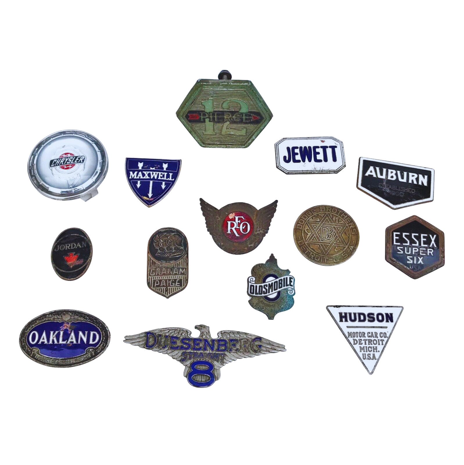 Rare Cars Lot of 14 Early 1900's Car Badges and 1960's Chrysler Horn Button