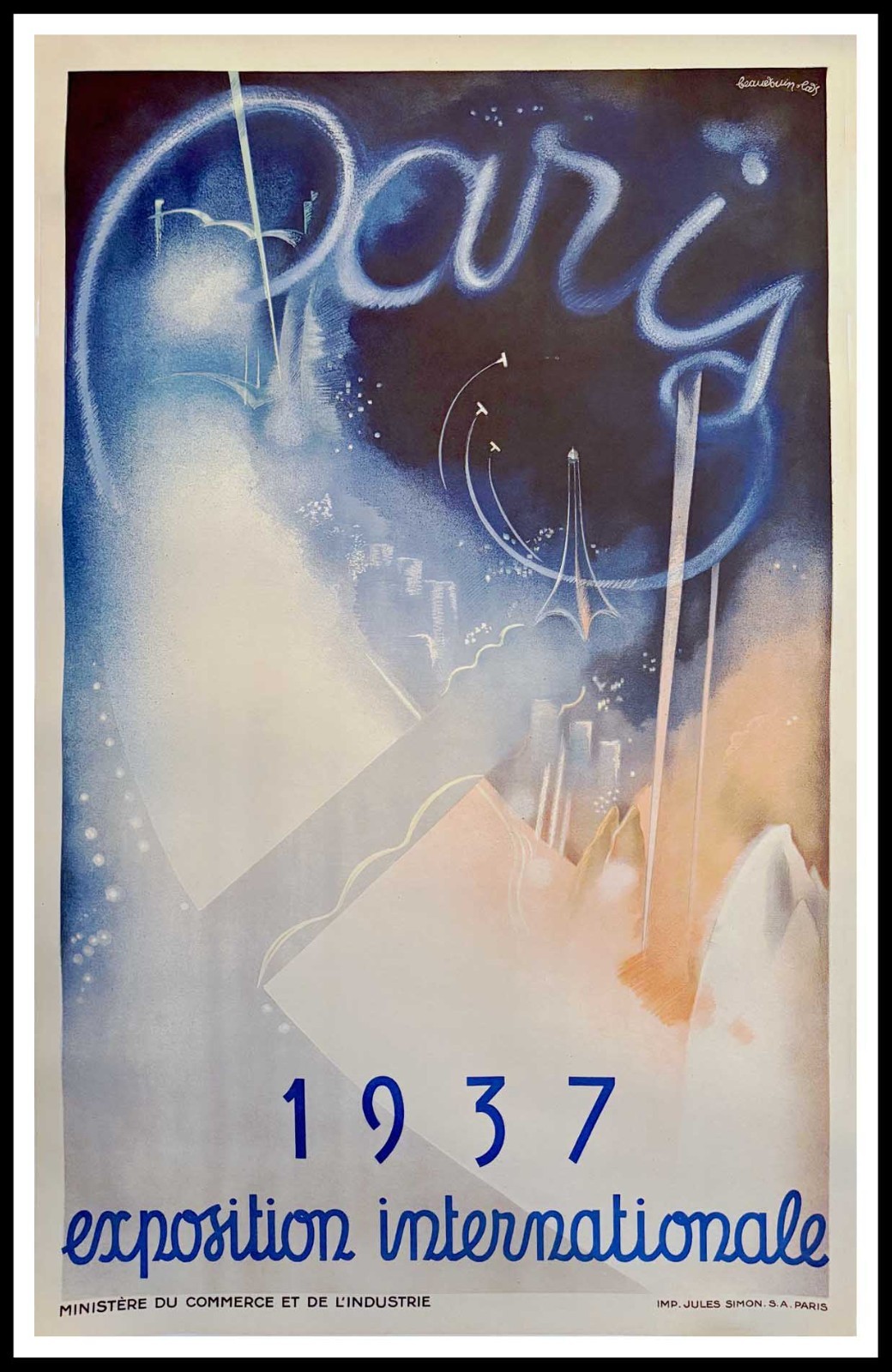BAUDOUIN-LODS: Paris 1937, old original advertising poster signed 1937 BAUDOUIN-LODS: Paris 1937, old original advertising poster signed 1937