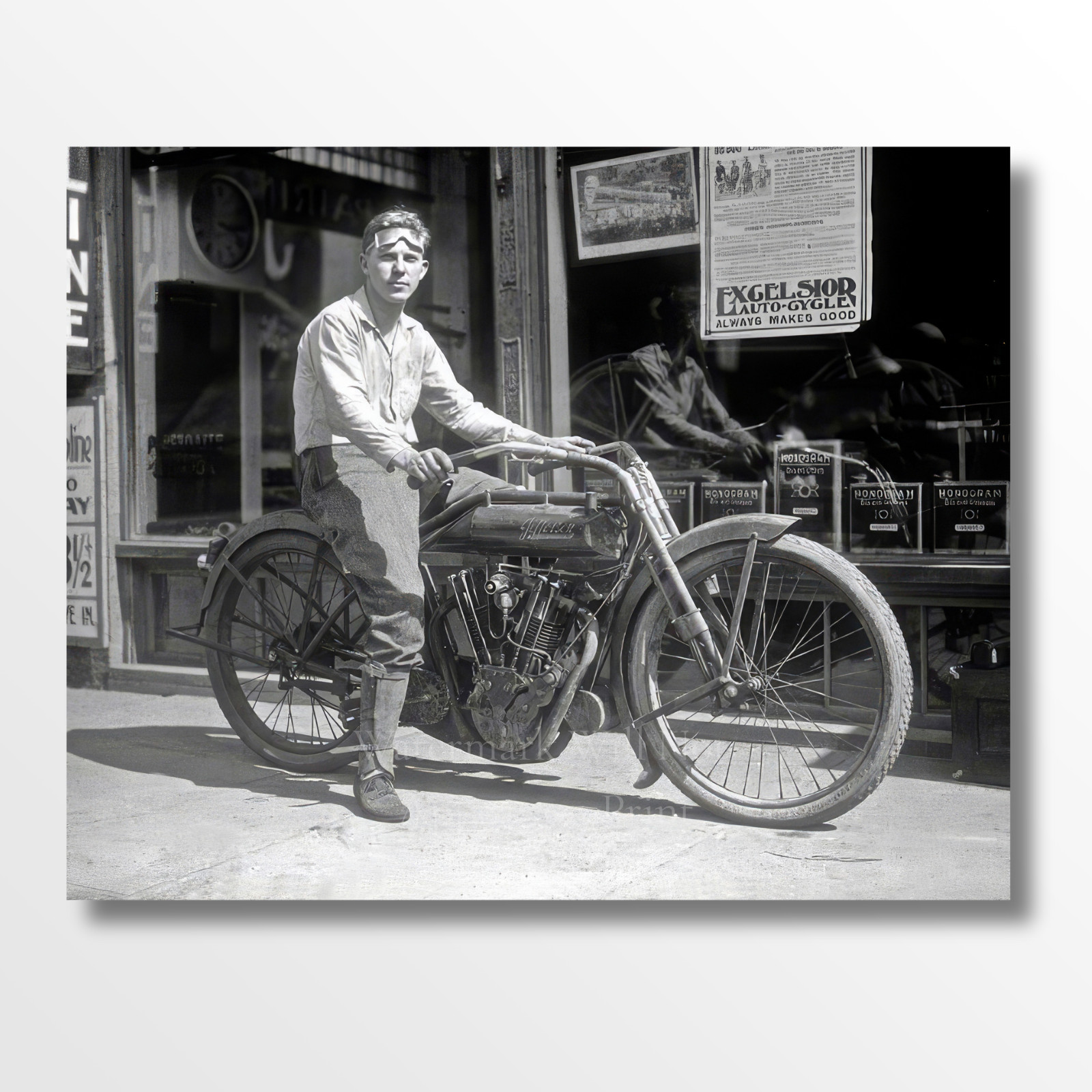 Early 1900s Man Posing On Jefferson Motorcycle Giclee Fine Art Print