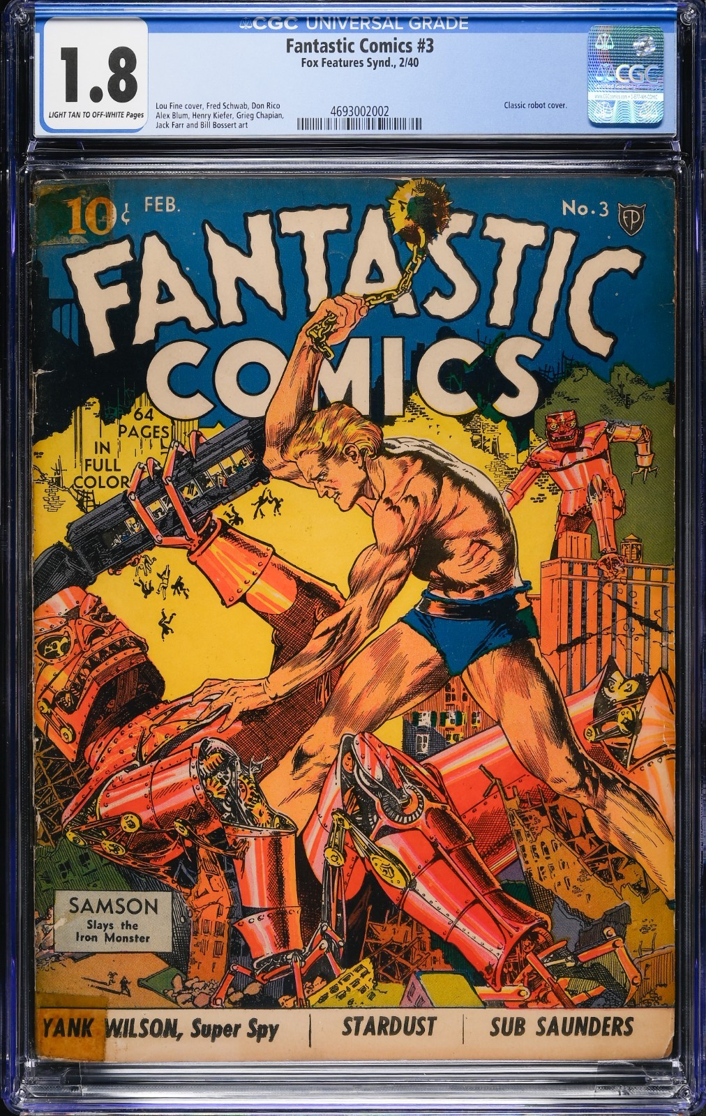 Fantastic Comics #3 Classic Robot Cover RARE Golden Age Fox Comic 1940 CGC 1.8