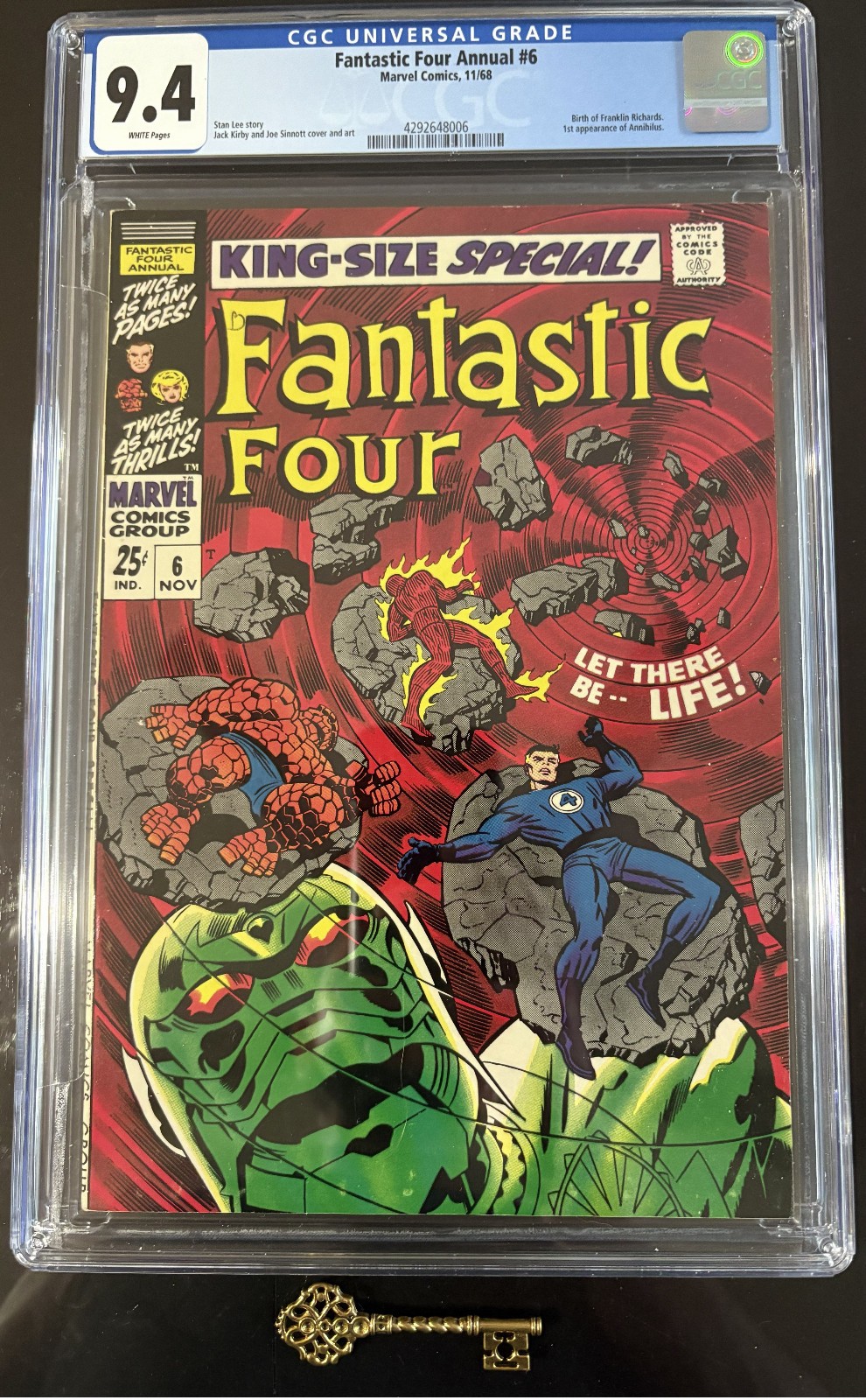 Fantastic Four Annual # 6  CGC 9.4  WP -- 1ST Franklin Richards & Annihilus