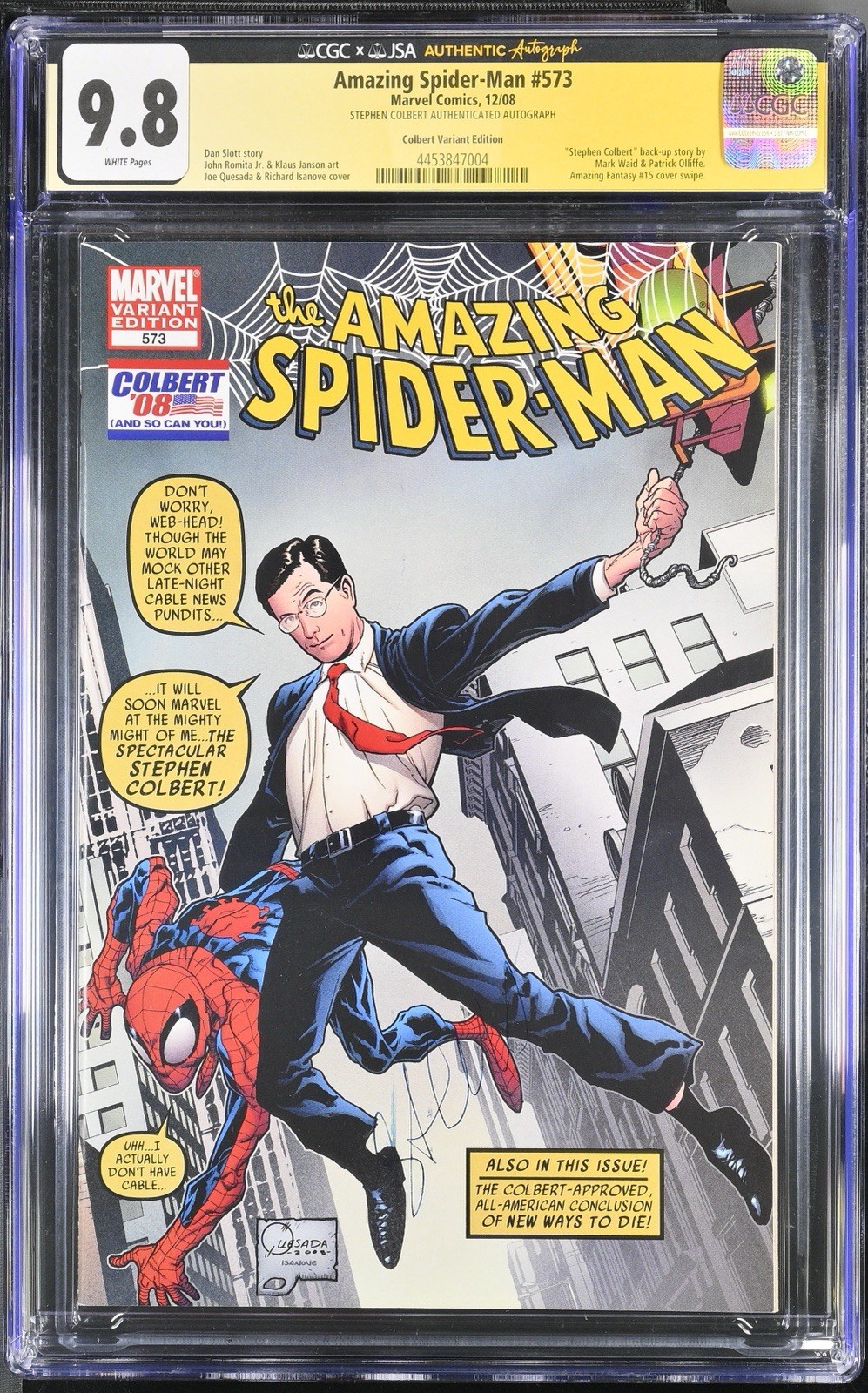 AMAZING SPIDER-MAN #573 9.8 CGC STEPHEN COLBERT VARIANT Autographed JSA pop 1