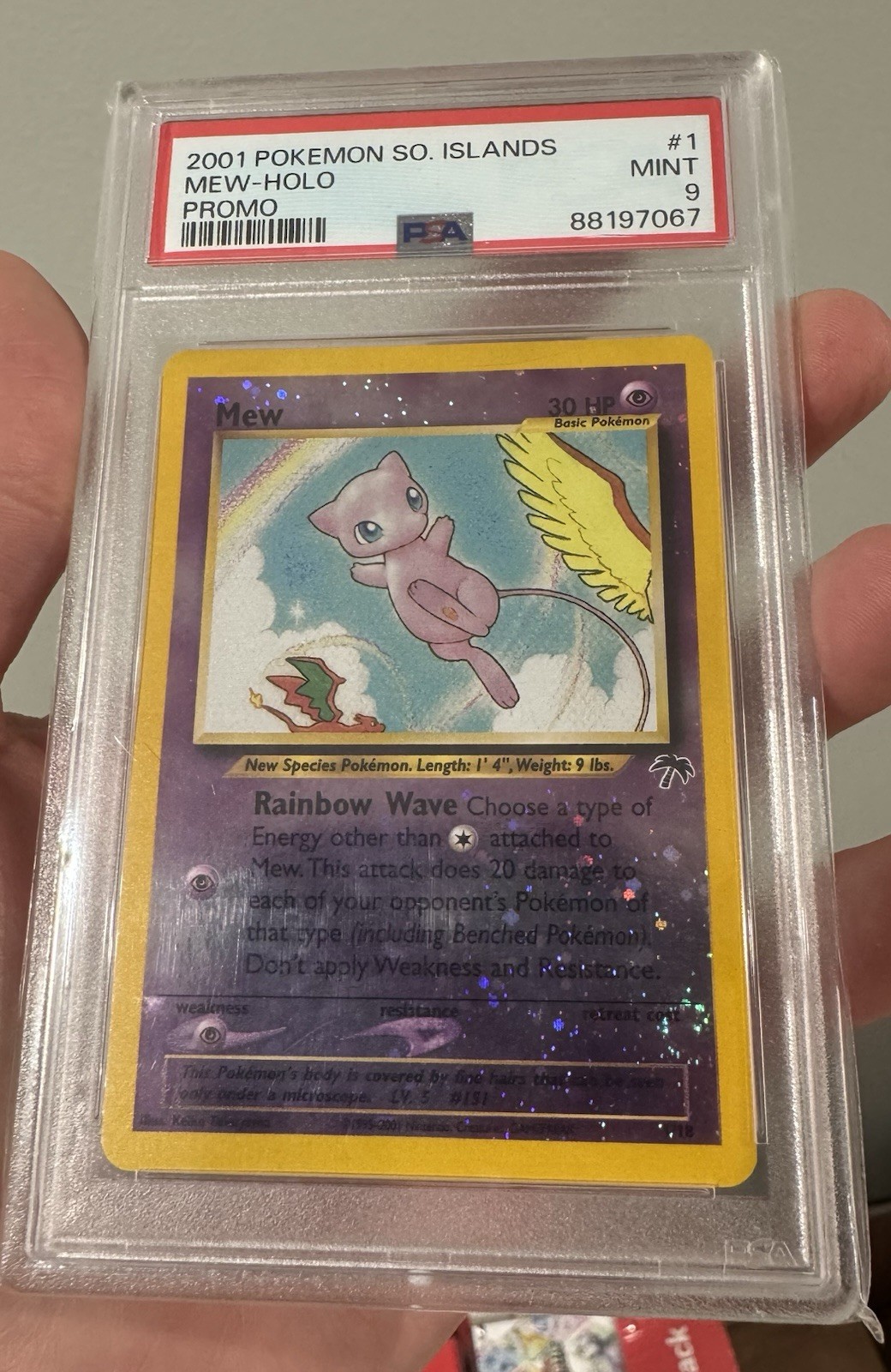 MEW #1/18 PROMO REVERSE HOLO 2001 Pokémon Southern Islands PSA 9 *SWIRL* MEW #1/18 PROMO REVERSE HOLO 2001 Pokémon Southern Islands PSA 9 *SWIRL*