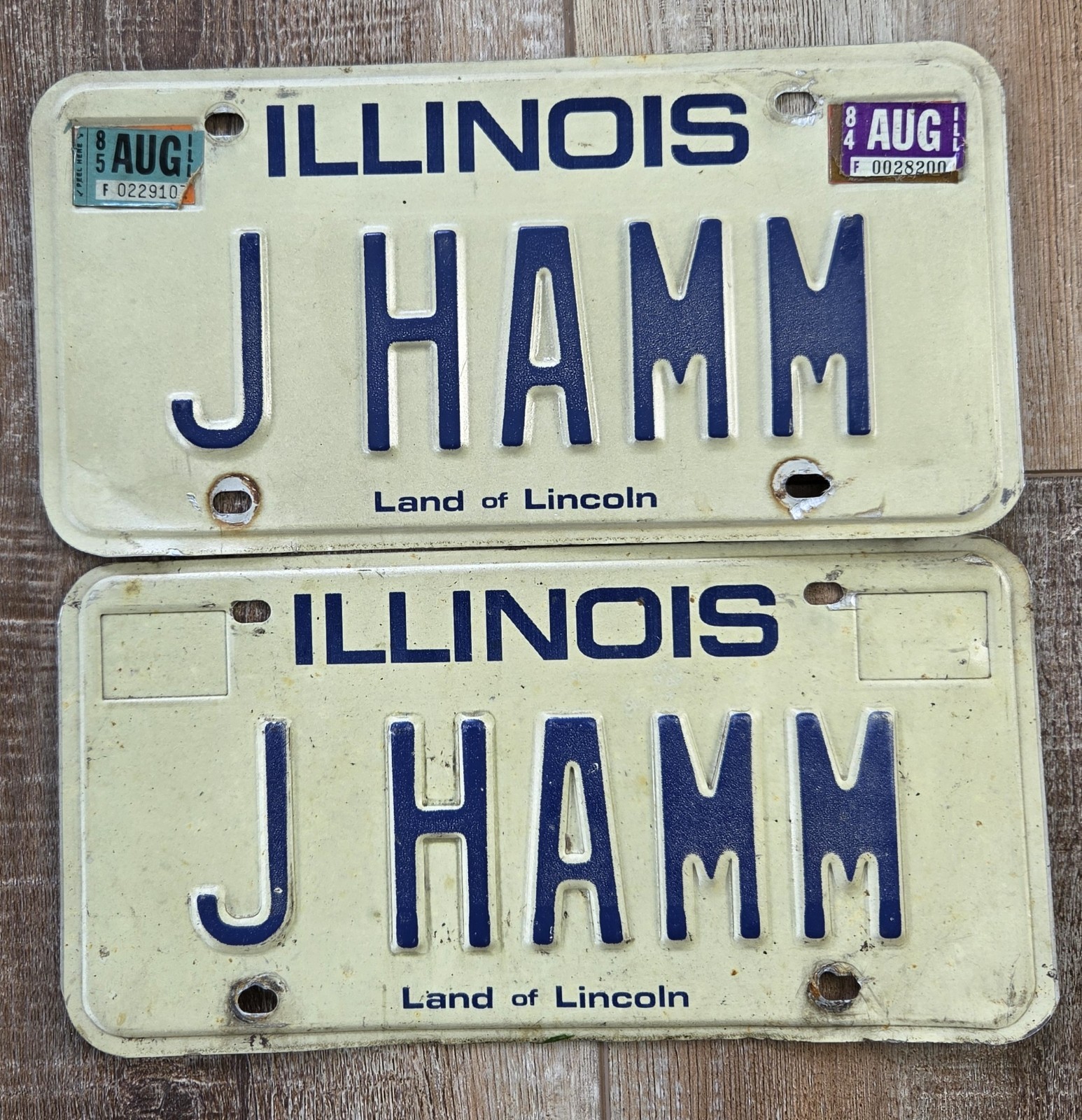🔥 ILLINOIS License Plate Pair Set 1984 1985 VANITY J HAMM Beer Hamm's 🔥 ILLINOIS License Plate Pair Set 1984 1985 VANITY J HAMM Beer Hamm's