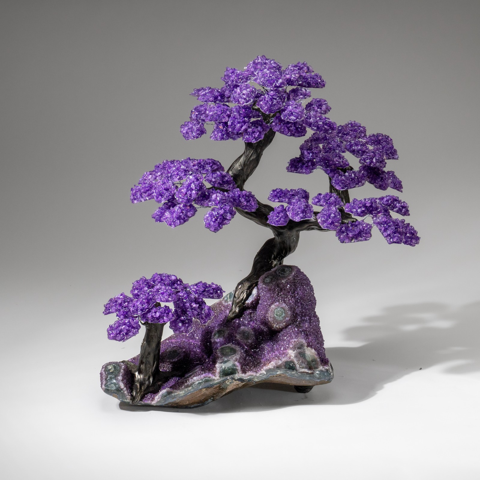Custom Designed - Genuine Amethyst Clustered Gemstone Tree on Amethyst Matrix