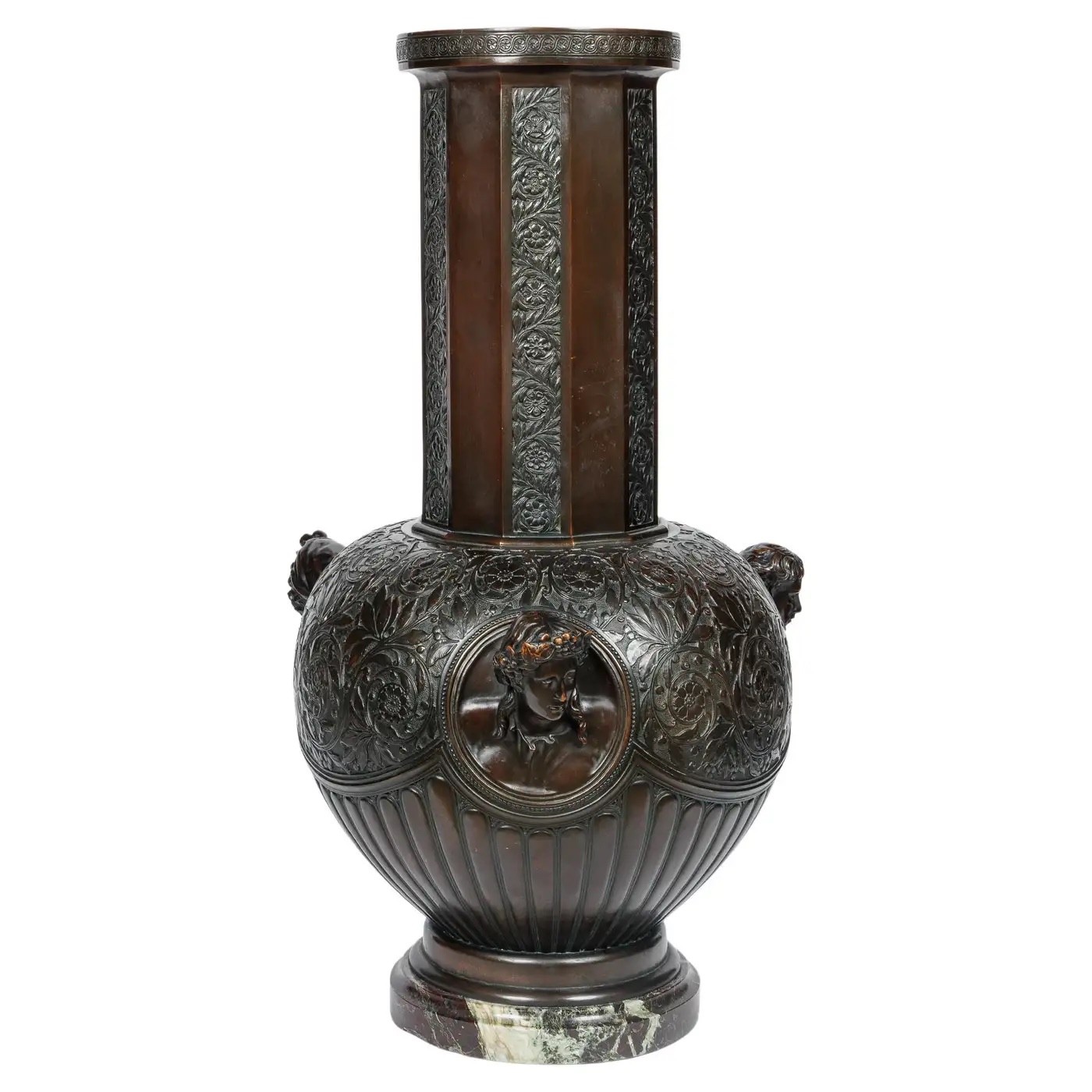 A Majestic and Monumental Patinated Bronze Vase With Regal Roman Emperors A Majestic and Monumental Patinated Bronze Vase With Regal Roman Emperors