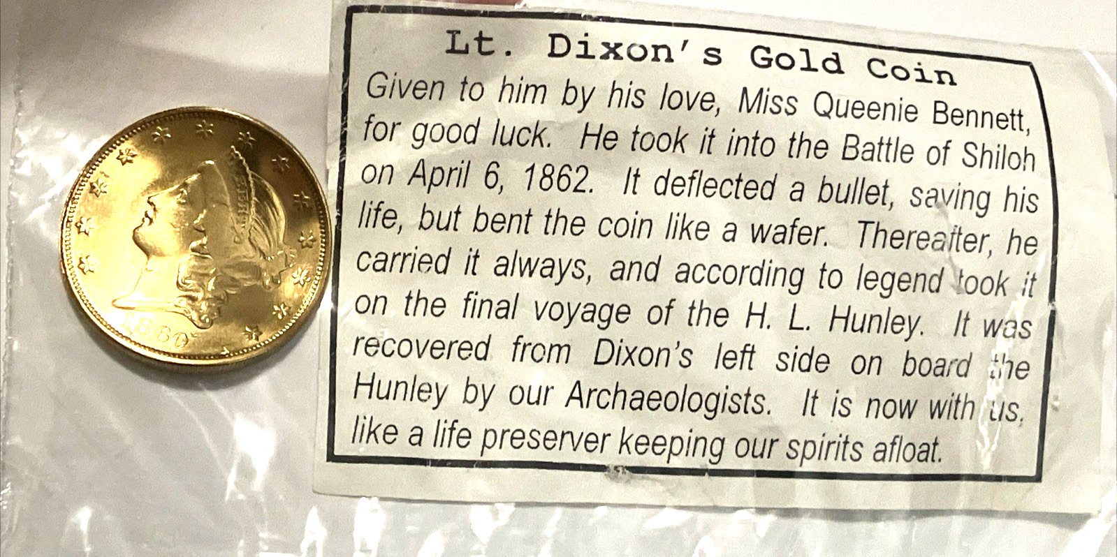 Lt. Dixon’s Shiloh Civil War Gold Coin Reproduction, Militaria RARE Collectible Lt. Dixon’s Shiloh Civil War Gold Coin Reproduction, Militaria RARE Collectible