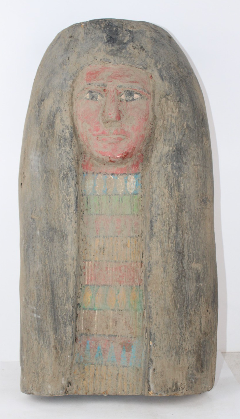 Pharaonic Ancient Egyptian Greek Wooden Funerary Mask of Lady from Ptolemaic Era Pharaonic Ancient Egyptian Greek Wooden Funerary Mask of Lady from Ptolemaic Era