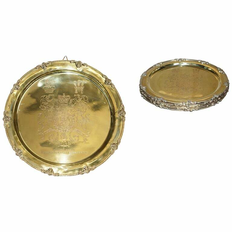 1 OF 4 KING GEORGE AUGUSEUE FREDERICK ARMS GILT STERLING SILVER PLATED TRAYS