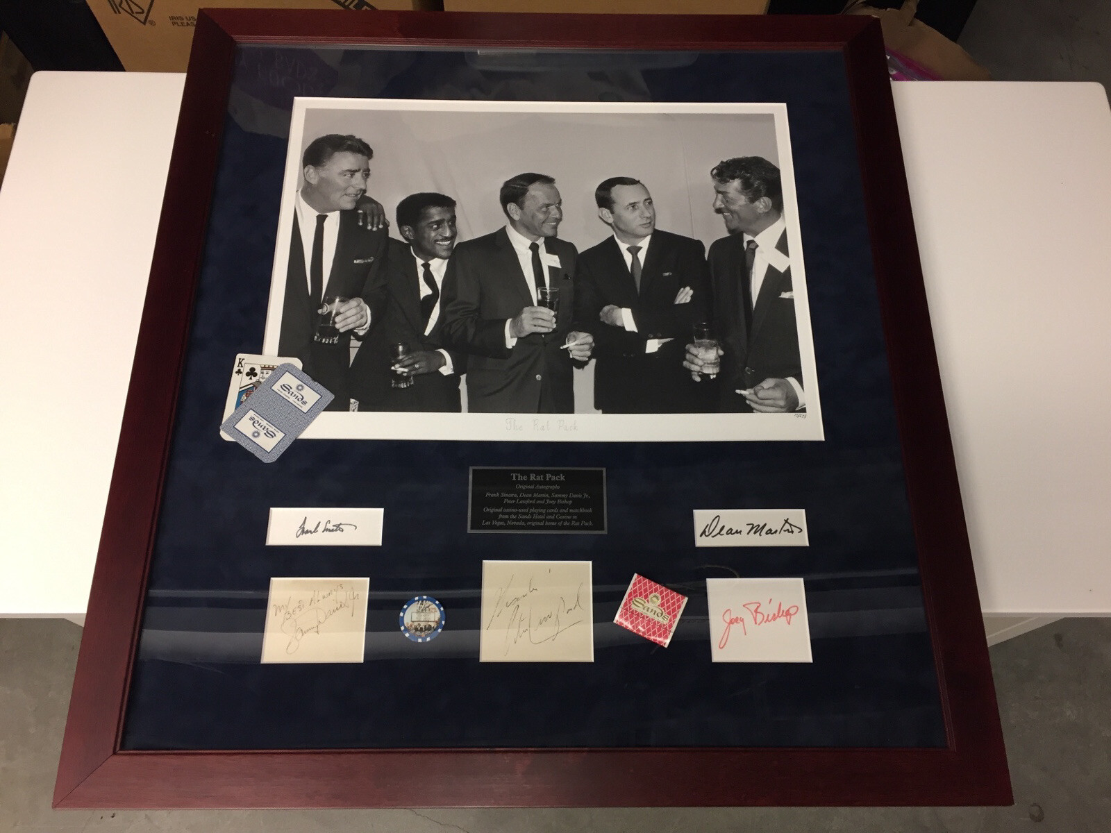 Framed Original Autographs The Rat Pack Sands Casino Cards Photograph Art
