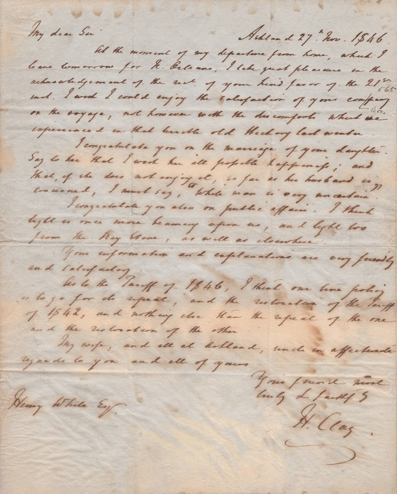 Henry Clay - Important Letter Signed - Chastises Andrew Jackson After His Death Henry Clay - Important Letter Signed - Chastises Andrew Jackson After His Death