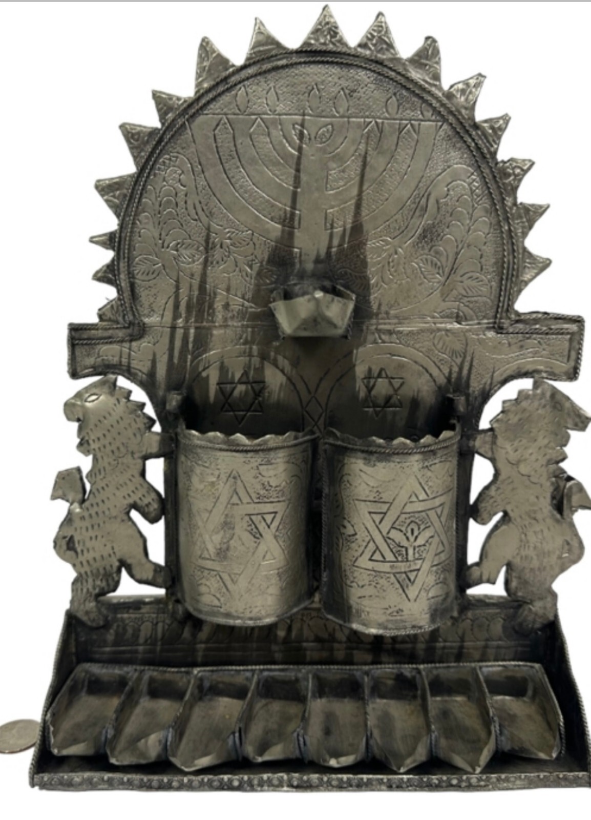 UNUSUAL RARE VINTAGE OIL LAMP SILVER HANUKKAH MENORAH