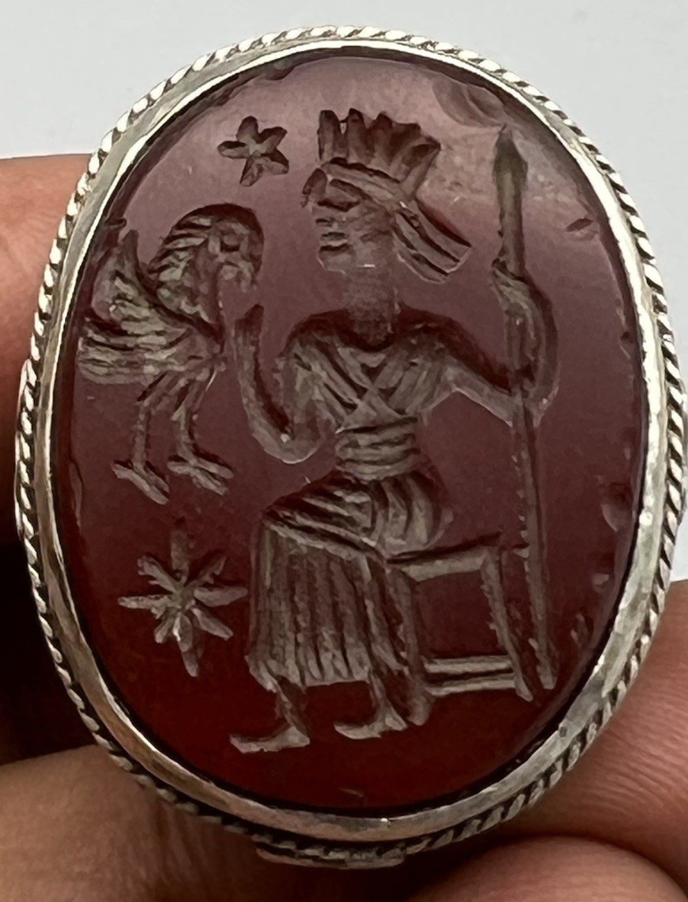 Seated Roman Emperor Vintage Hand Carved Agate Intaglio Seal Silver Signet Ring Seated Roman Emperor Vintage Hand Carved Agate Intaglio Seal Silver Signet Ring