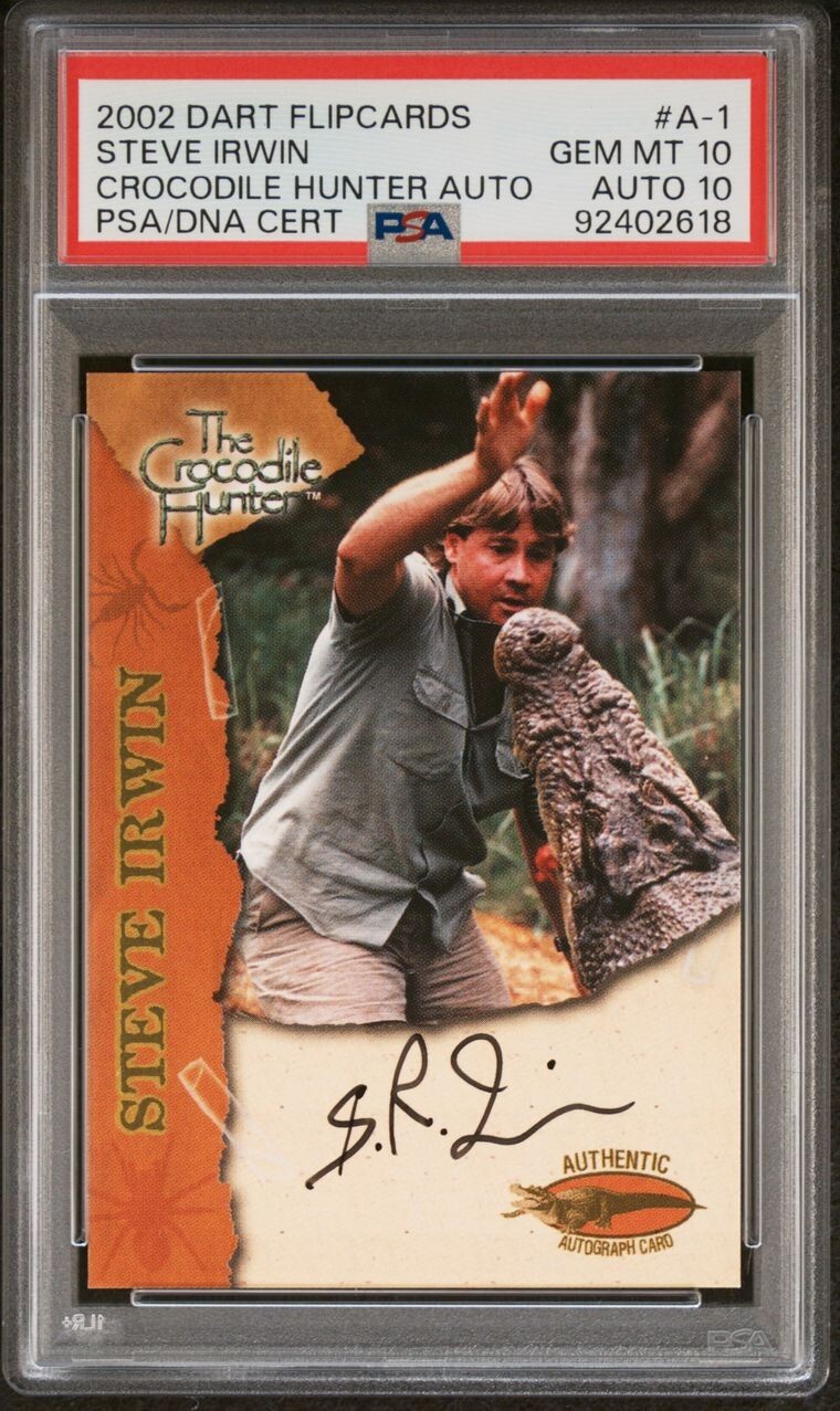 Pop 1 PSA 10 10 2002 Dart Flipcards Steve Irwin Auto Autograph Crocodile Hunter Pop 1 PSA 10 10 2002 Dart Flipcards Steve Irwin Auto Autograph Crocodile Hunter