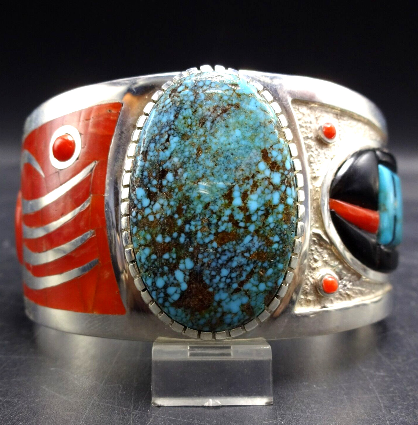 MICHAEL PERRY Navajo TURQUOISE and CORAL Sterling Silver YEI Cuff BRACELET MICHAEL PERRY Navajo TURQUOISE and CORAL Sterling Silver YEI Cuff BRACELET