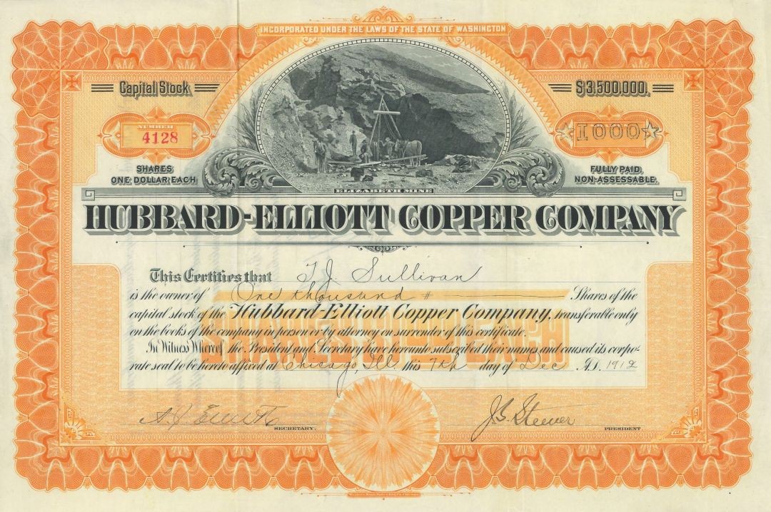 Hubbard-Elliott Copper Company - Elizabeth Mine - 1911-1913 dated Alaska and W Hubbard-Elliott Copper Company - Elizabeth Mine - 1911-1913 dated Alaska and W