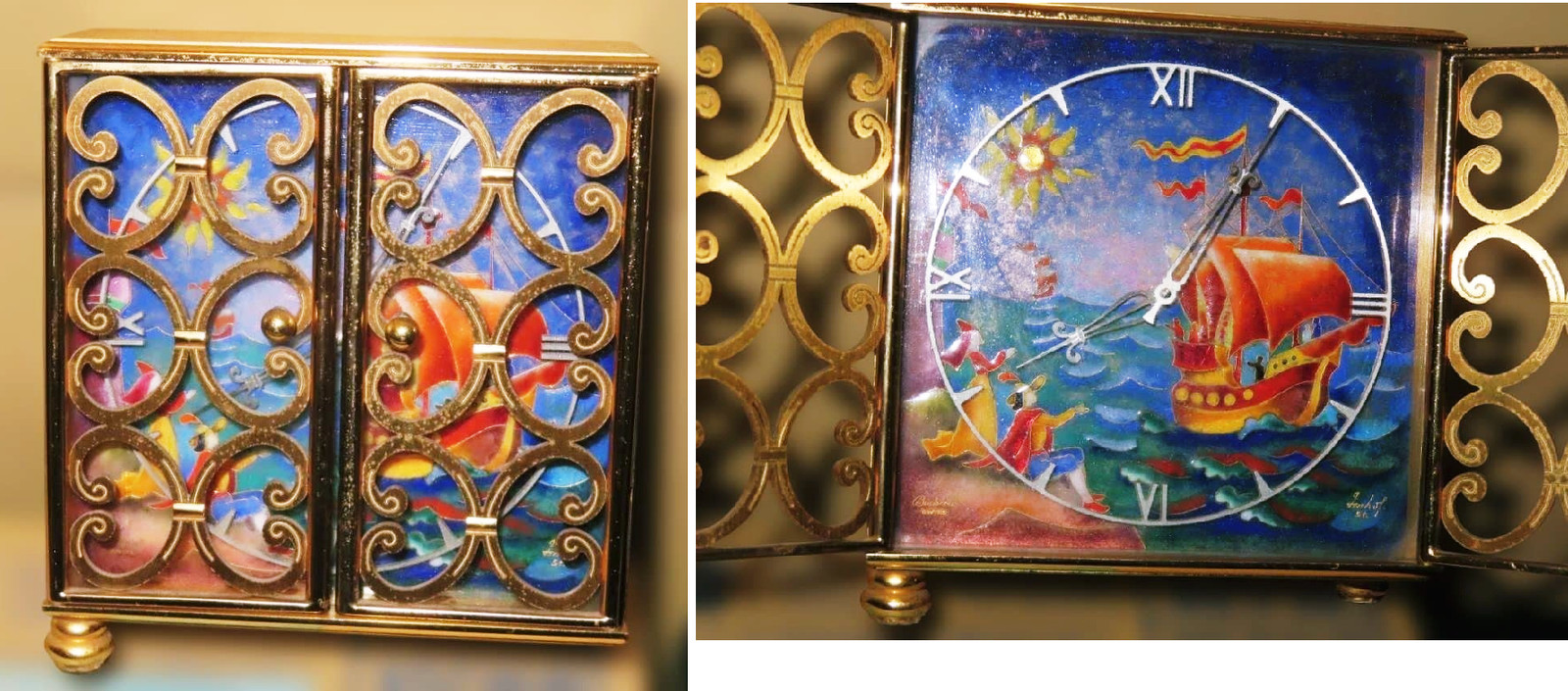 Imhof Swiss Cloisonne Enamel Desk Clock 15 Jewels Manual Wind 11.5 × 5cm Vintage