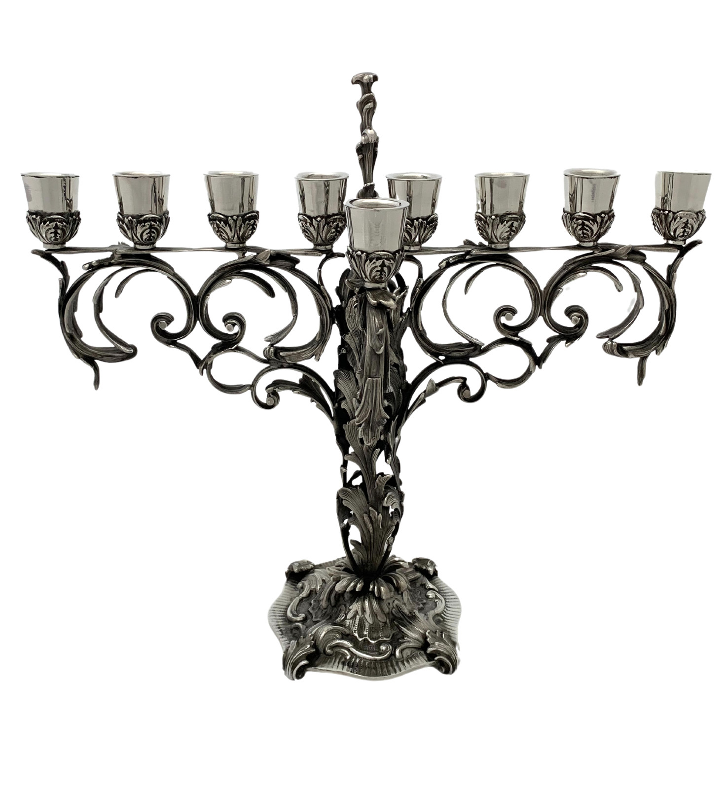 ITALIAN 925 STERLING SILVER HANDMADE HEAVY LEAF APPLIQUE ORNATE SHINY MENORAH