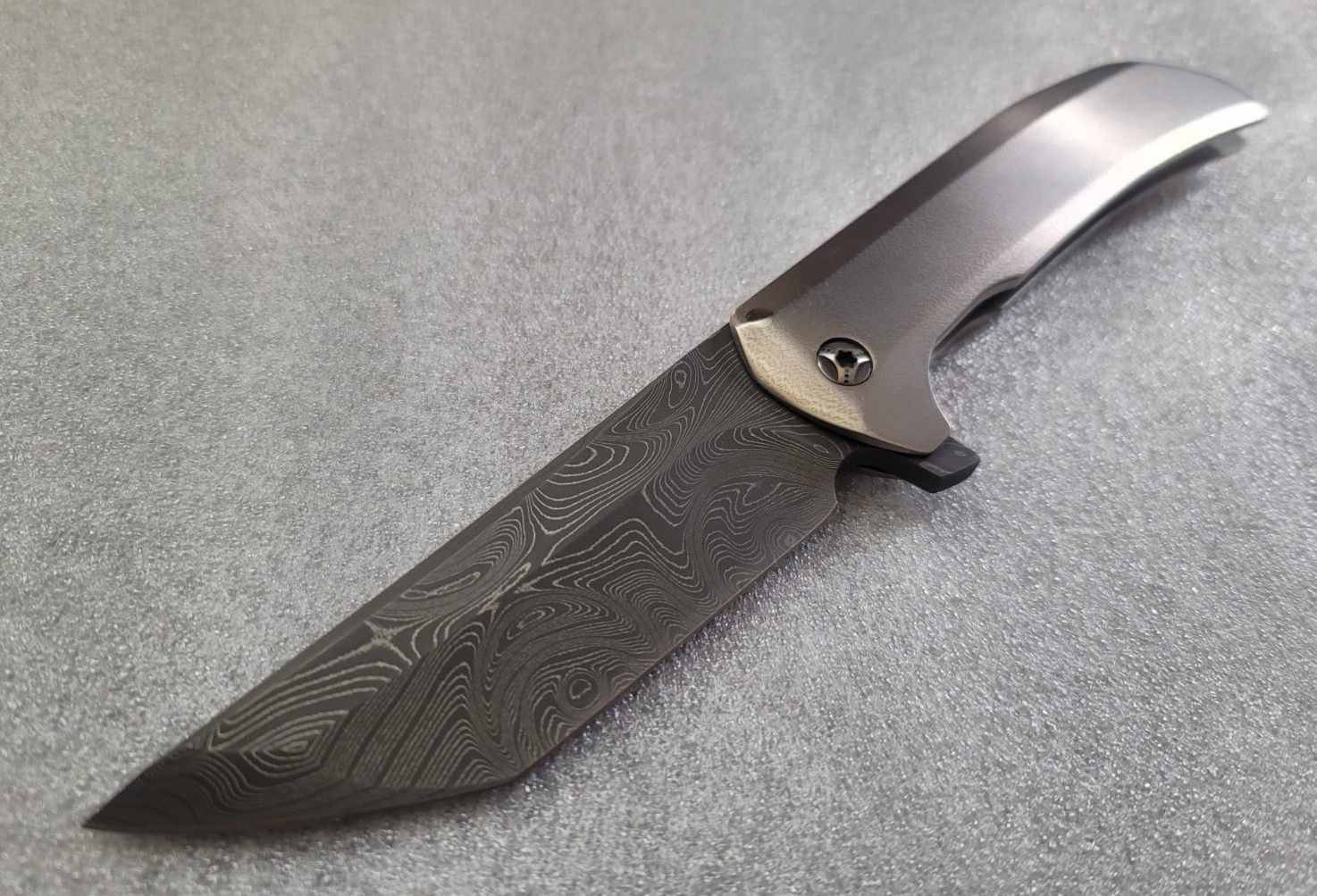 Peter Rassenti & Barker Knives Hogosha, WavePool Damascus, Integral Ti Frame Peter Rassenti & Barker Knives Hogosha, WavePool Damascus, Integral Ti Frame