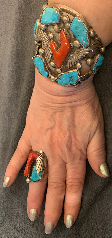 Best Huge Important Zuni attr Dan Simplicio Natural Coral Turquoise Bracelet Y Best Huge Important Zuni attr Dan Simplicio Natural Coral Turquoise Bracelet Y
