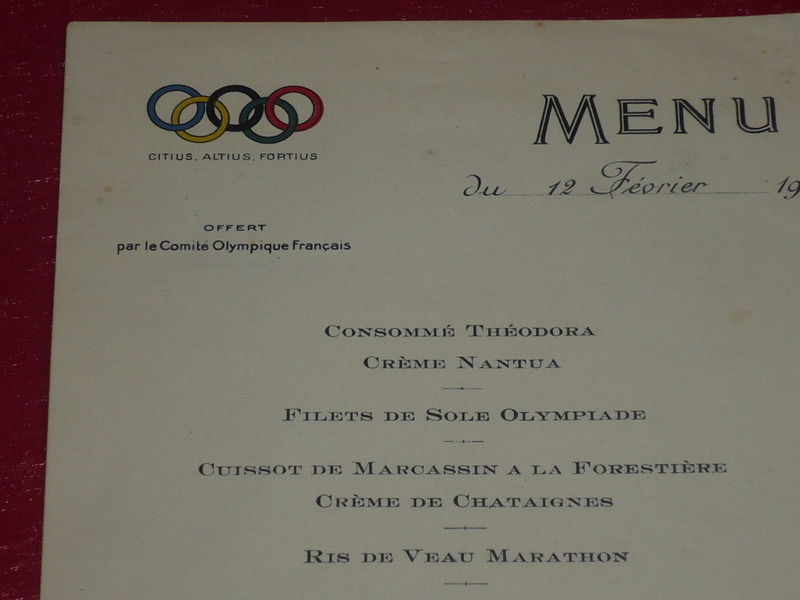 Coll. J. Domard Sport Olympic Games Paris 1924 Original Menu 12/02/1924 Rare Coll. J. Domard Sport Olympic Games Paris 1924 Original Menu 12/02/1924 Rare
