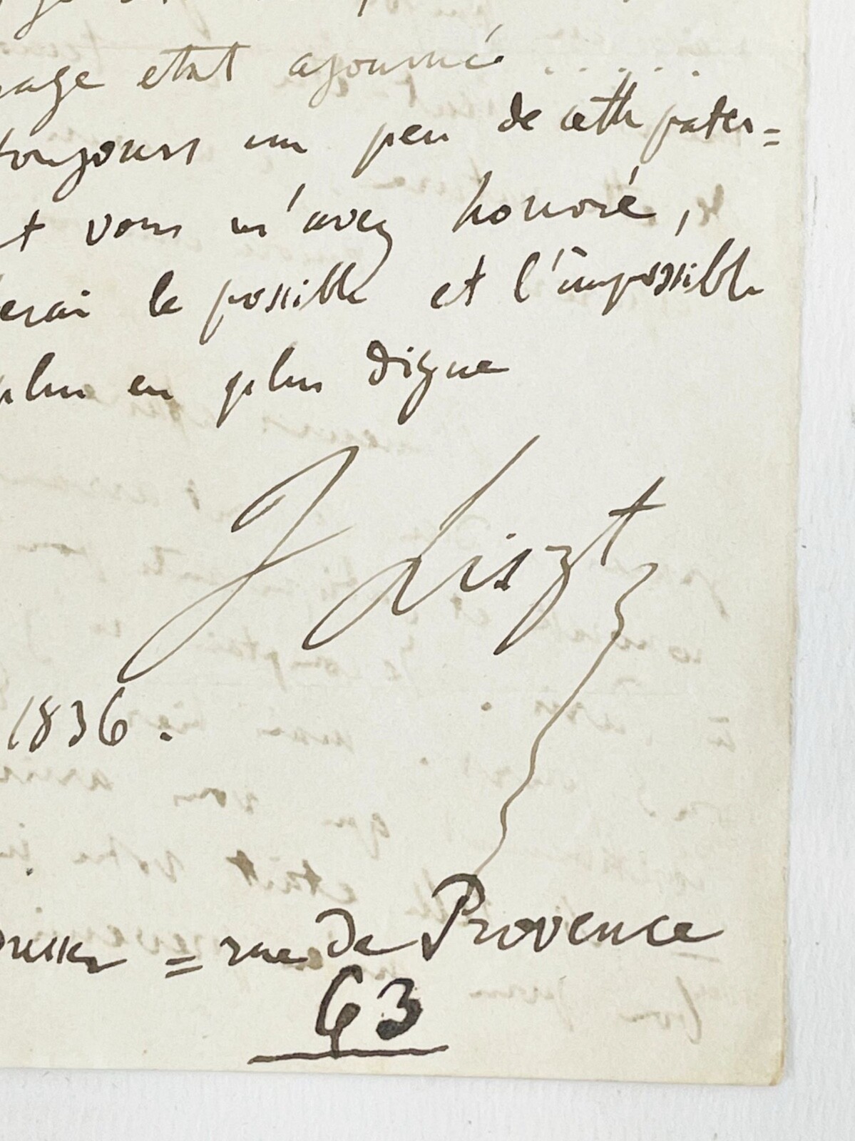 Las Autograph Franz LISZT Lamennais Eugène Delacroix 1836 Pianist Composer