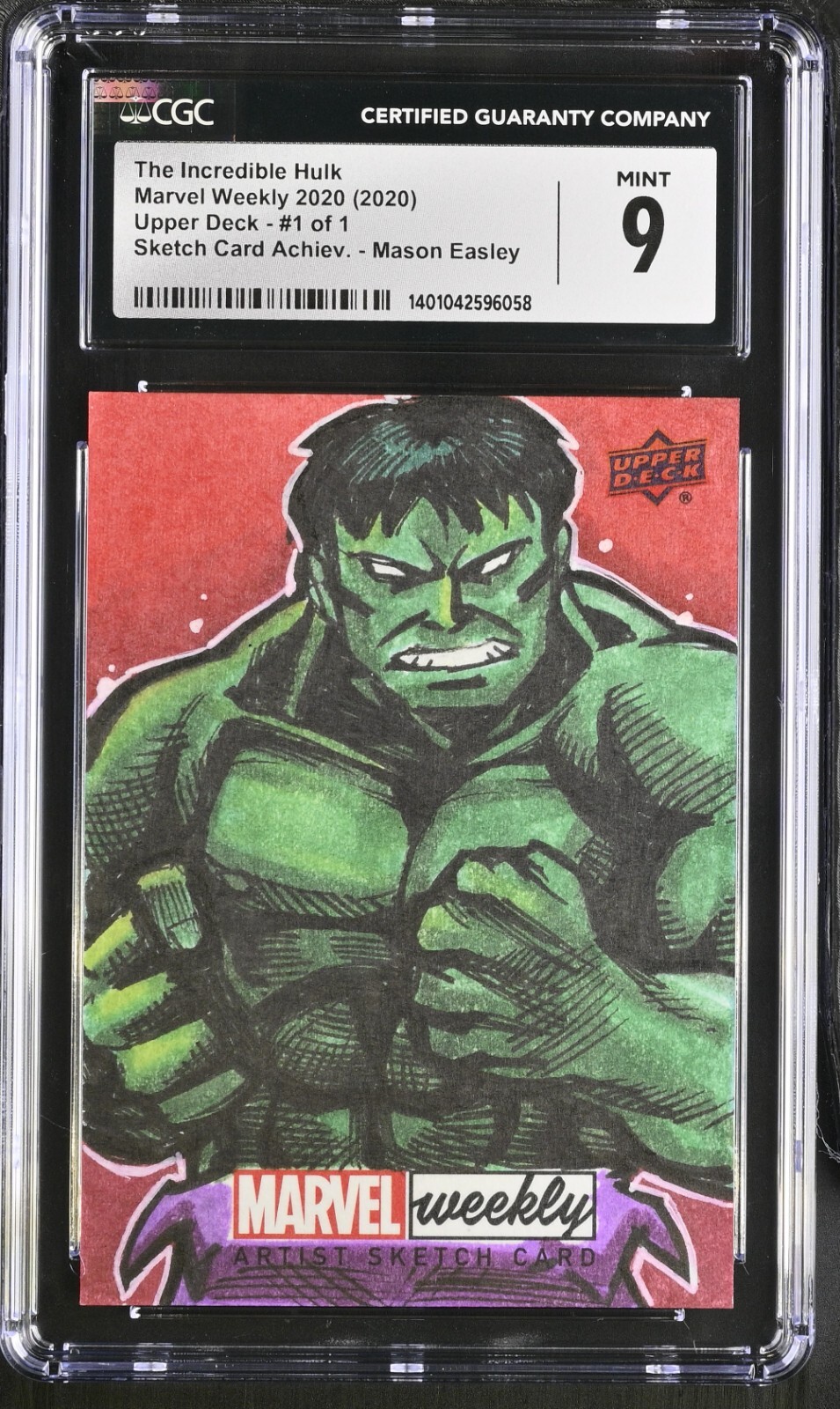 Marvel Artist Sketch Card 1/1 - The Incredible Hulk - Mason Easley - CGC 9 Marvel Artist Sketch Card 1/1 - The Incredible Hulk - Mason Easley - CGC 9