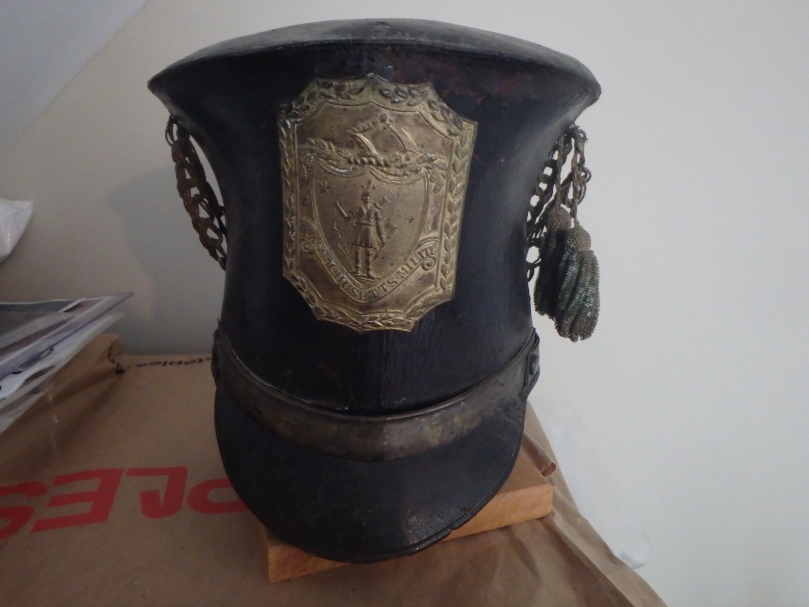antique Massachusetts state militia bell crown shako war 1812 museum quality antique Massachusetts state militia bell crown shako war 1812 museum quality