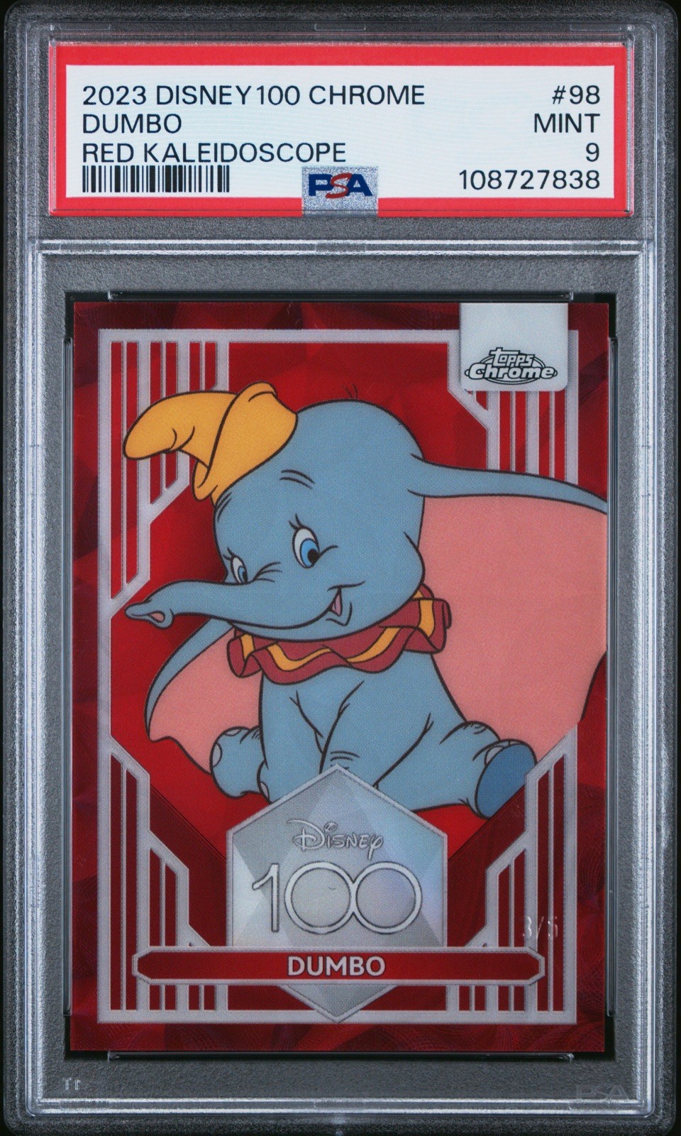 2023 Topps Chrome Disney 100 Dumbo Red Kaleidoscope Refractor #/5 PSA 9 2023 Topps Chrome Disney 100 Dumbo Red Kaleidoscope Refractor #/5 PSA 9