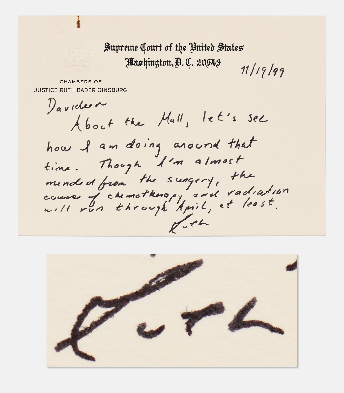 Ruth Bader Ginsburg Autograph Letter Signed re Chemotherapy, Radiation & Surgery Ruth Bader Ginsburg Autograph Letter Signed re Chemotherapy, Radiation & Surgery