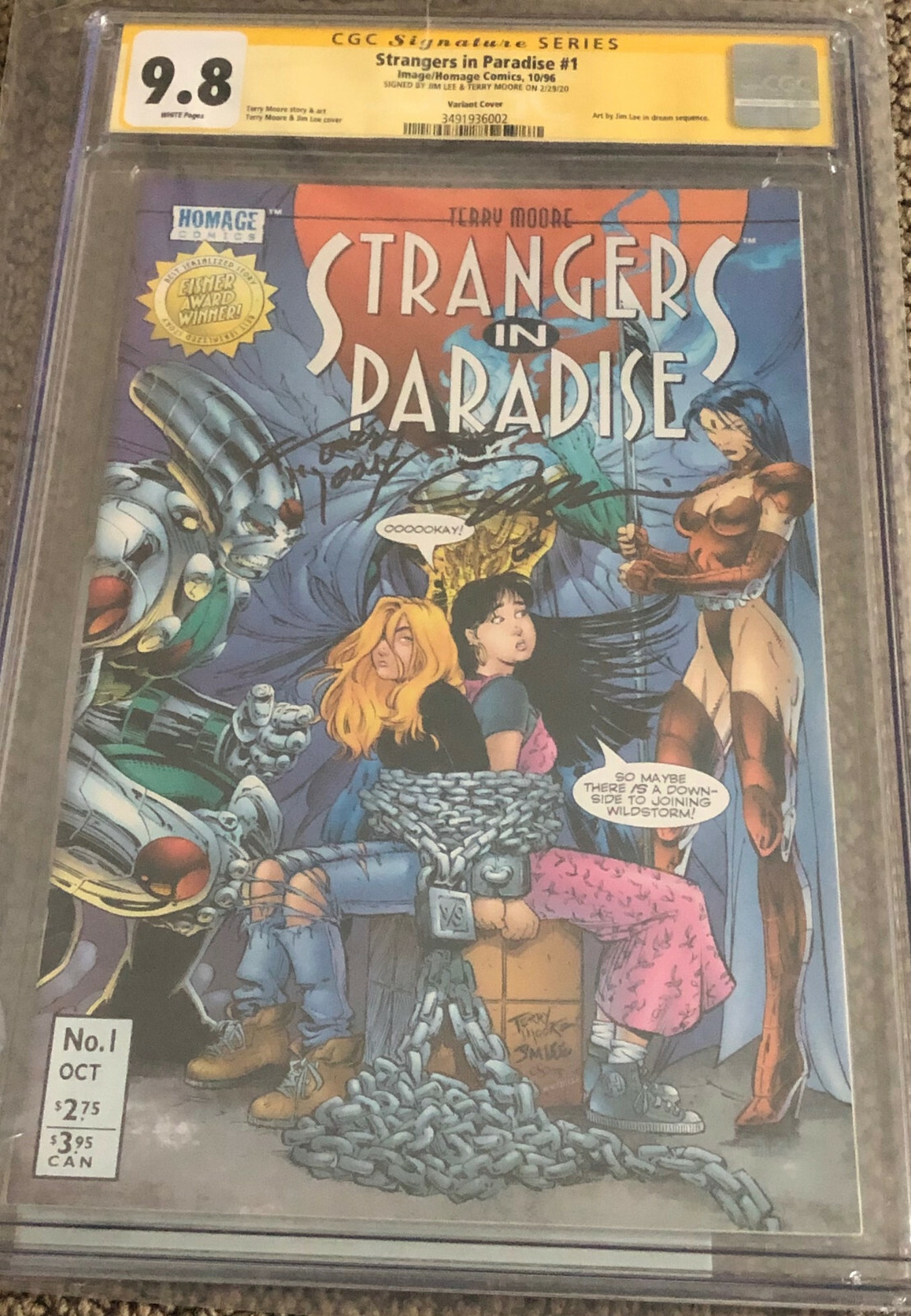 STRANGERS IN PARADISE 1 CGC 9.8 SIG SERIES JIM LEE/TERRY MOORE (PUBL. OCT 1996)
