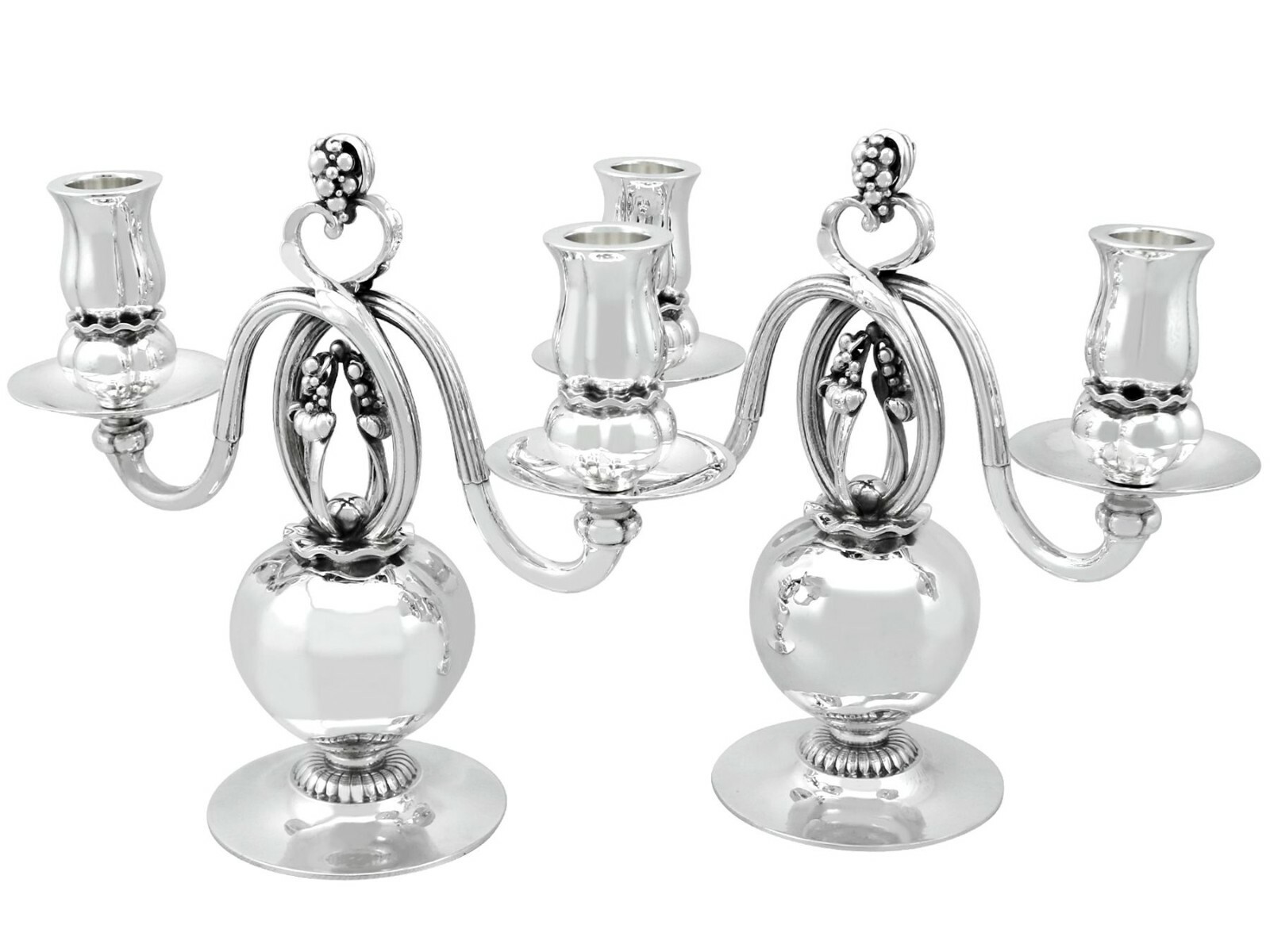 Antique Danish Sterling Silver Two Light Candelabra by Georg Jensen